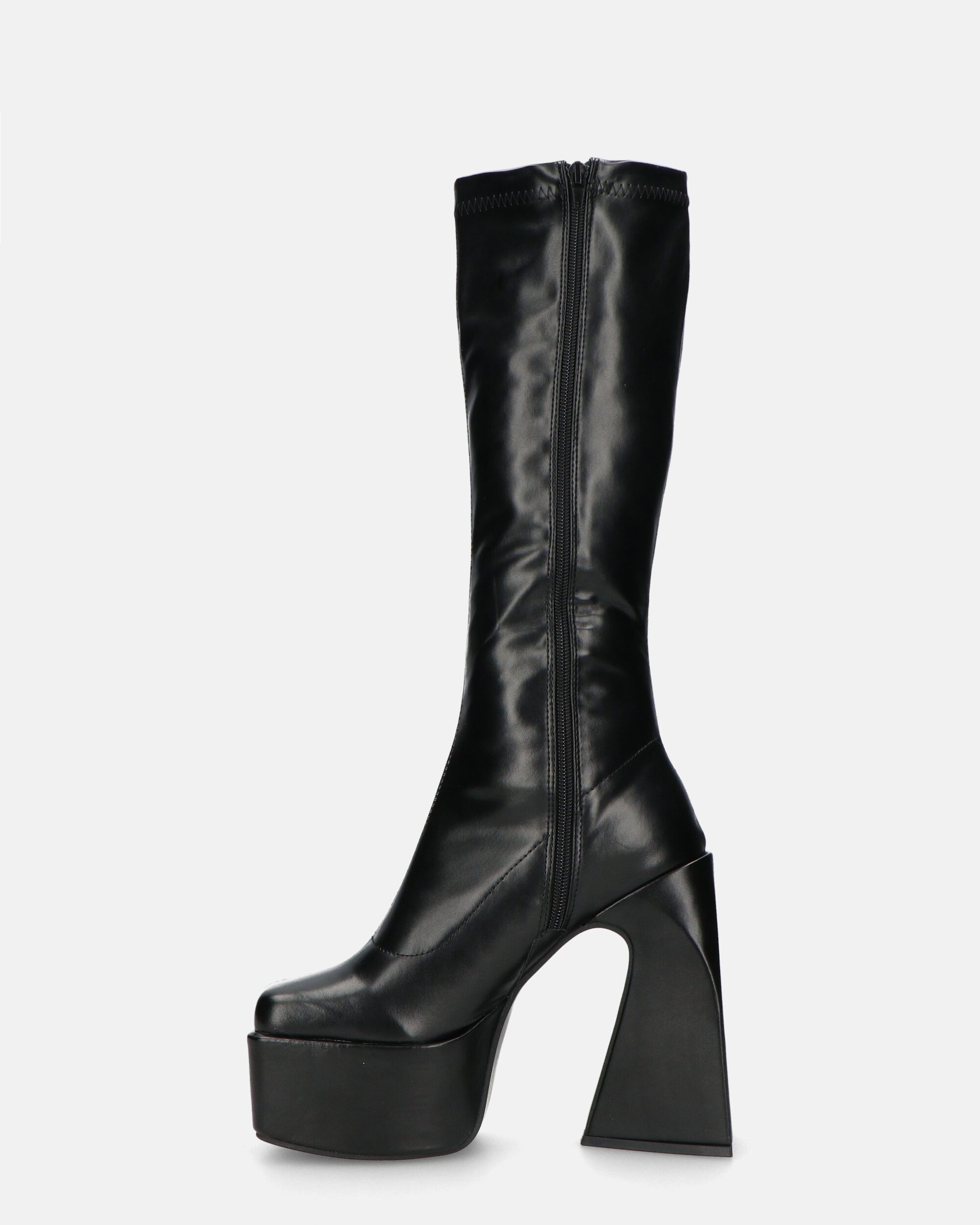 BECKA - high boots in black PU with zip and square heel