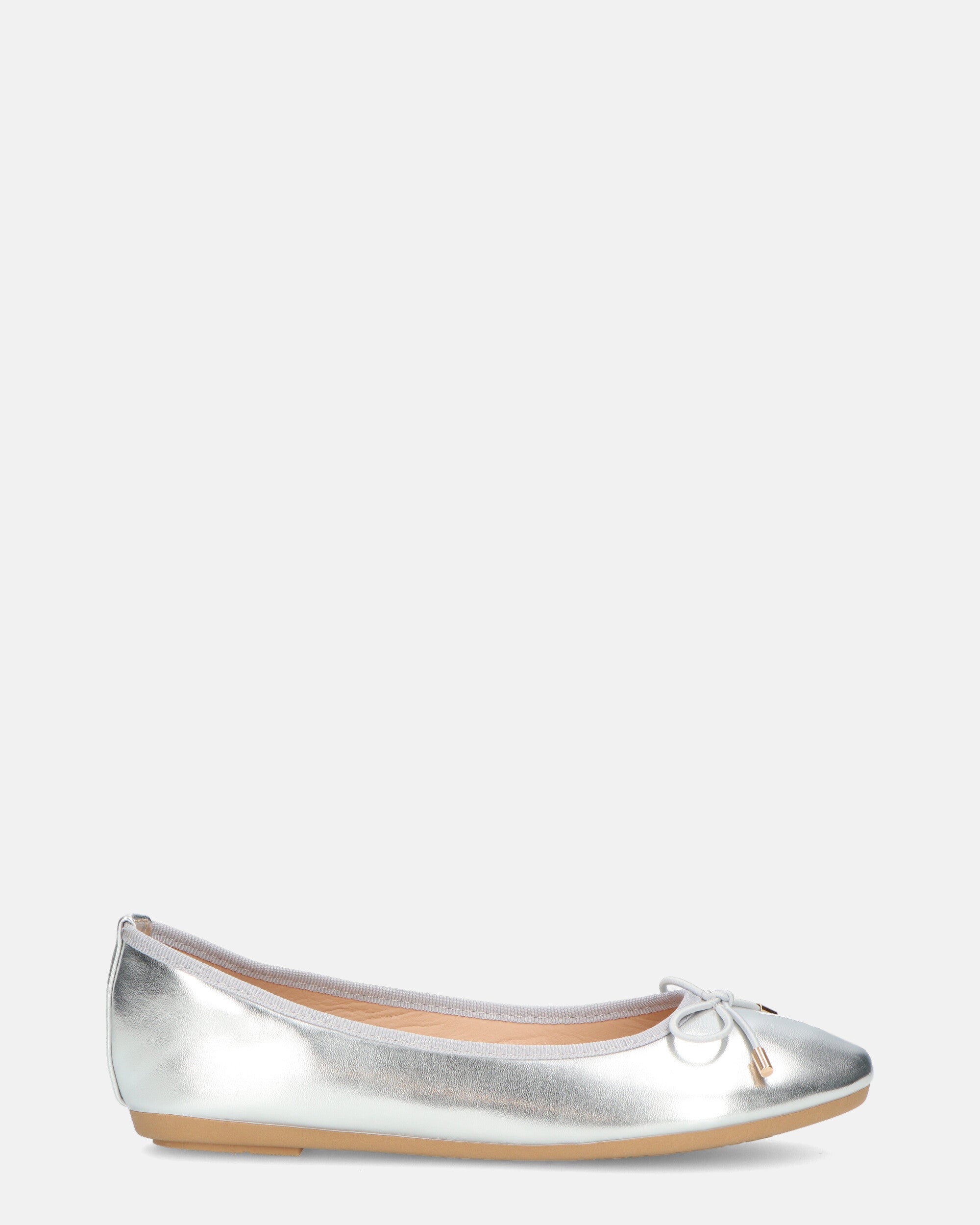 GWEN - silver ballet flats with bow on toe