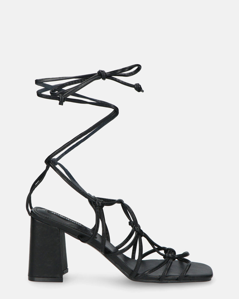 KAYLEE - black sandals with faux leather laces