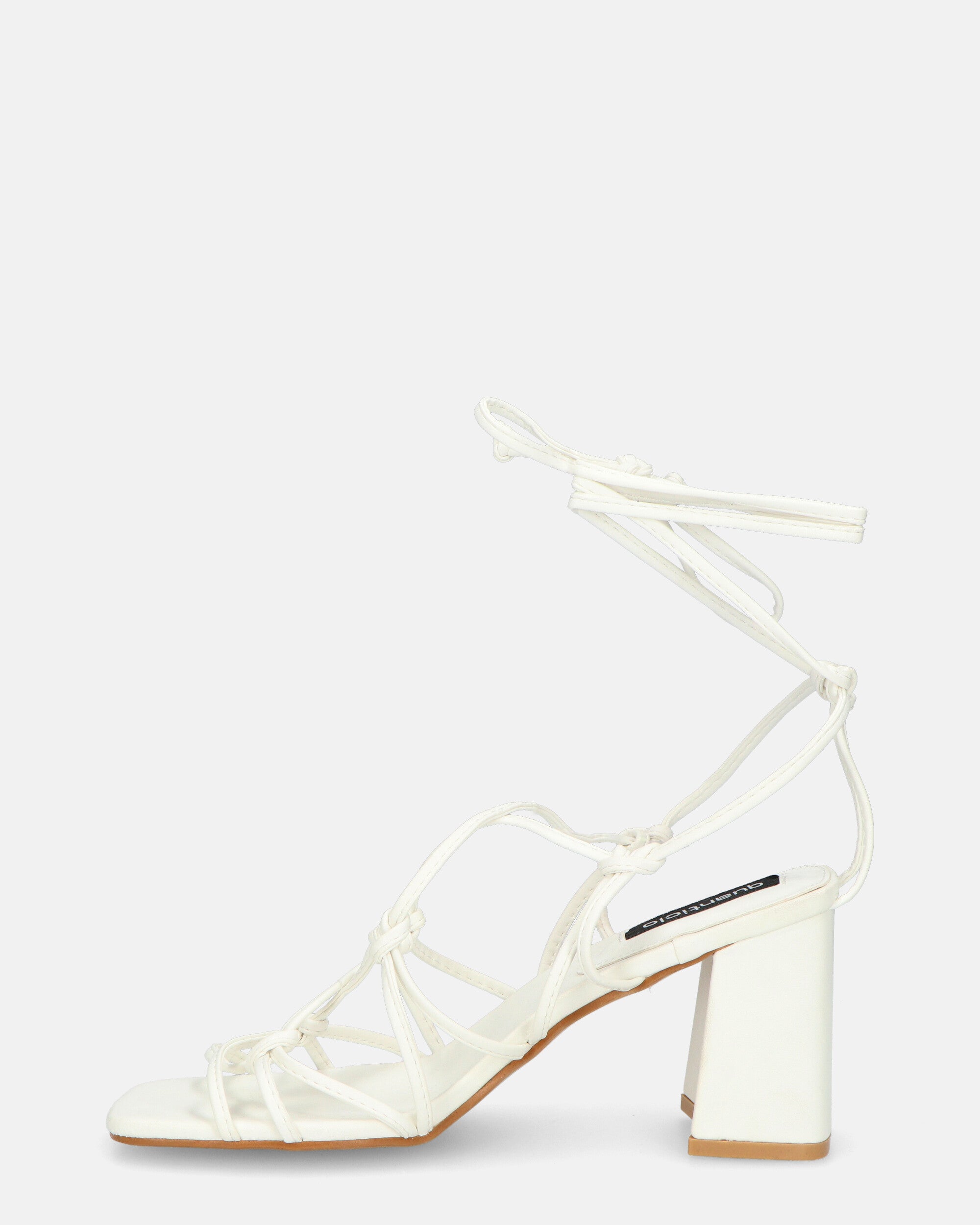 KAYLEE - white sandals with faux leather laces