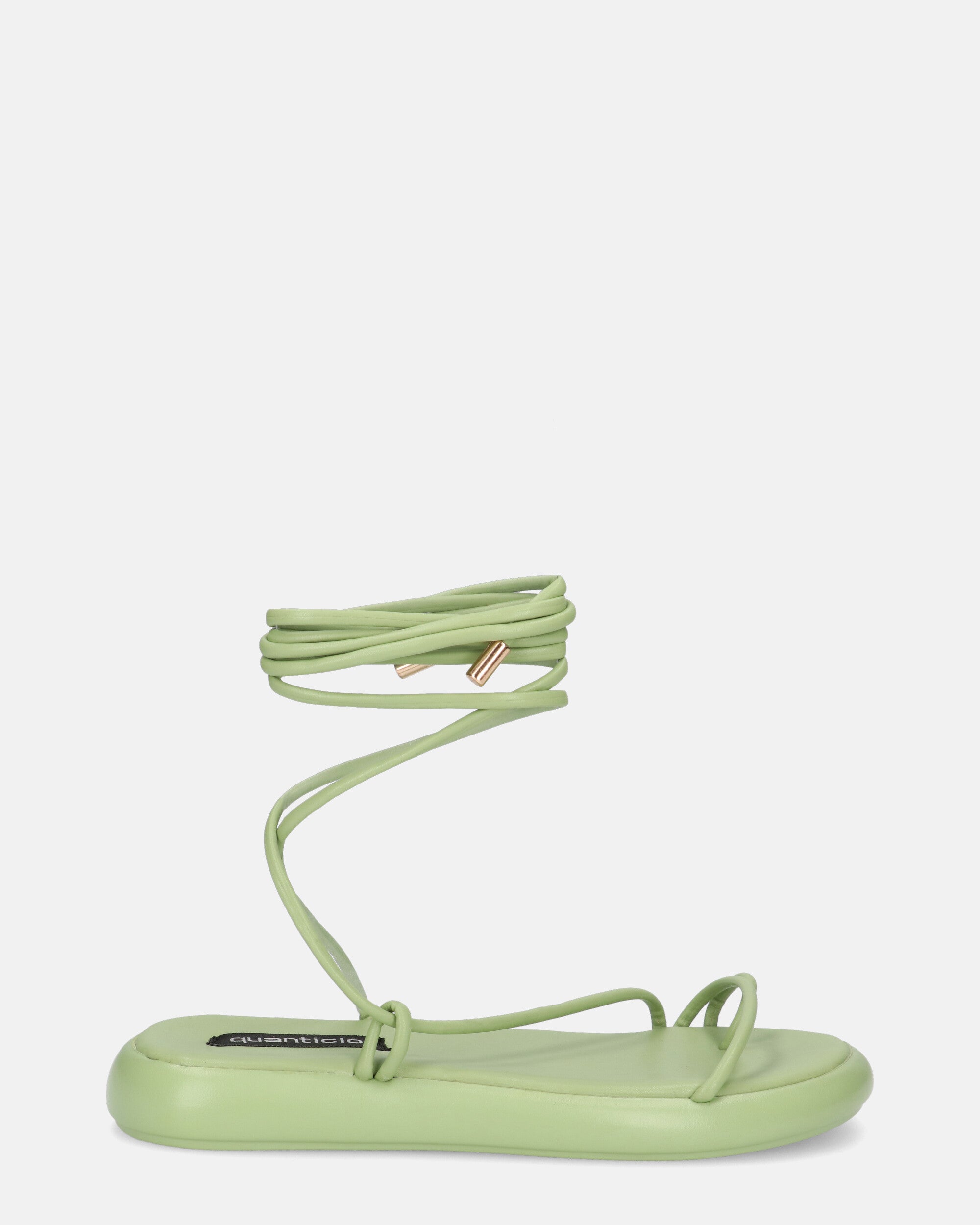 LACEY - flat green thong sandals with laces