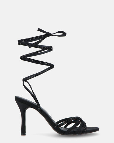 LEDA - balck sandals with stiletto heel and laces with gems