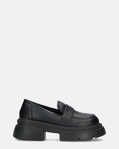 MARIKA - black platform moccasin flat shoes