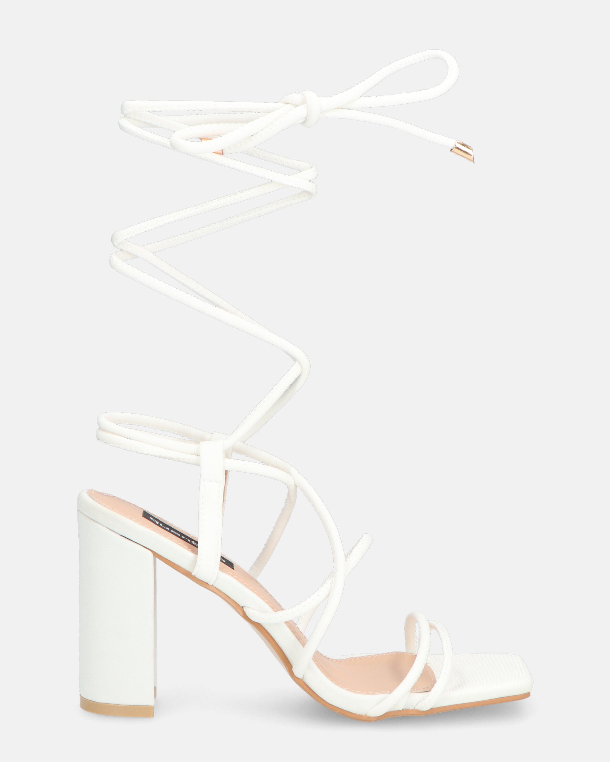 MARISOL - white lycra sandals with laces and heel
