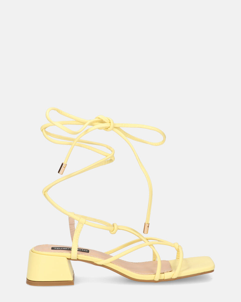 MARYNA - yellow sandals in PU with laces