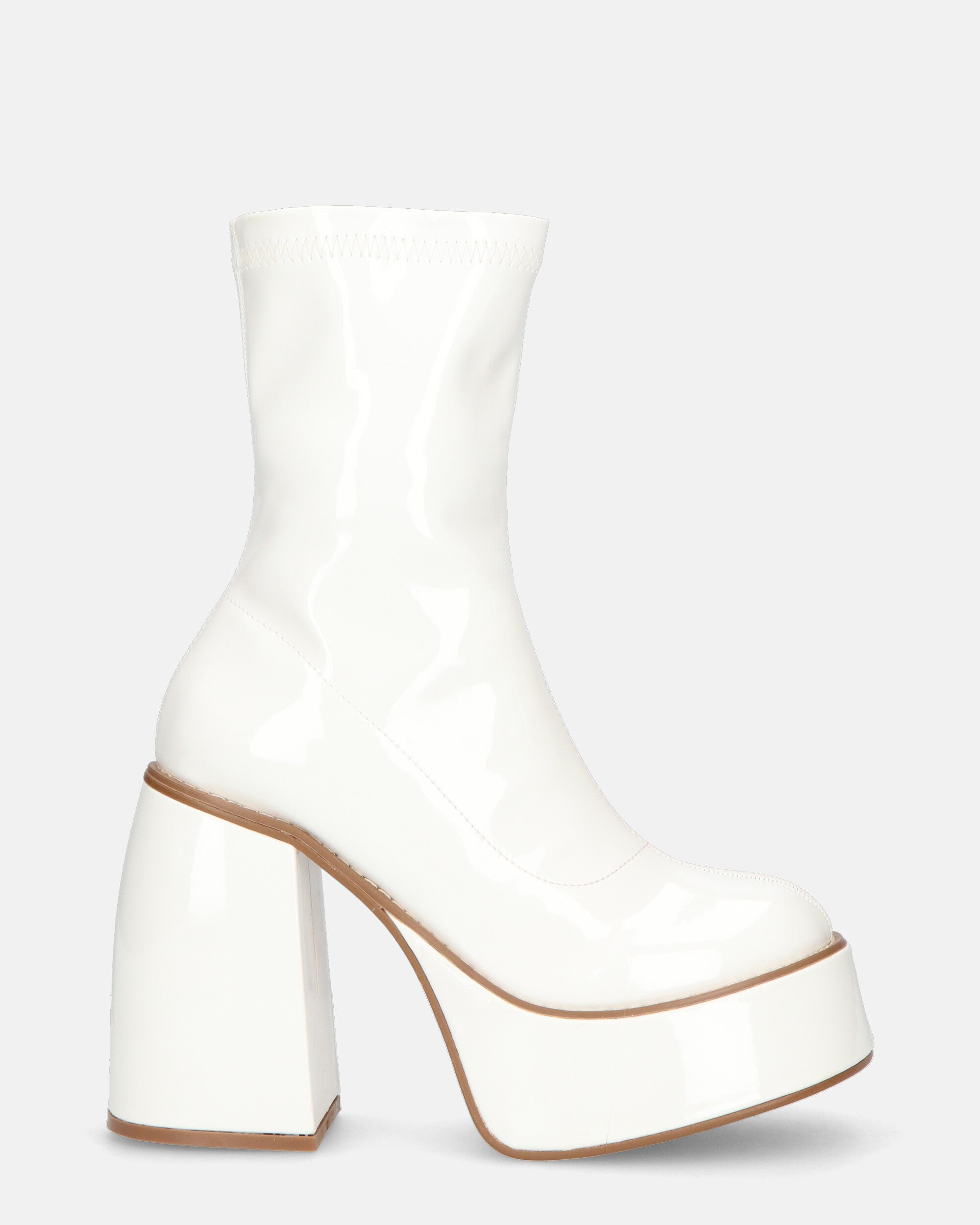MYA - platform ankle boots with high heels in white glassy