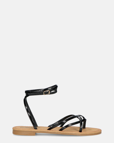 NINA - flat sandals with black colored strap and bands