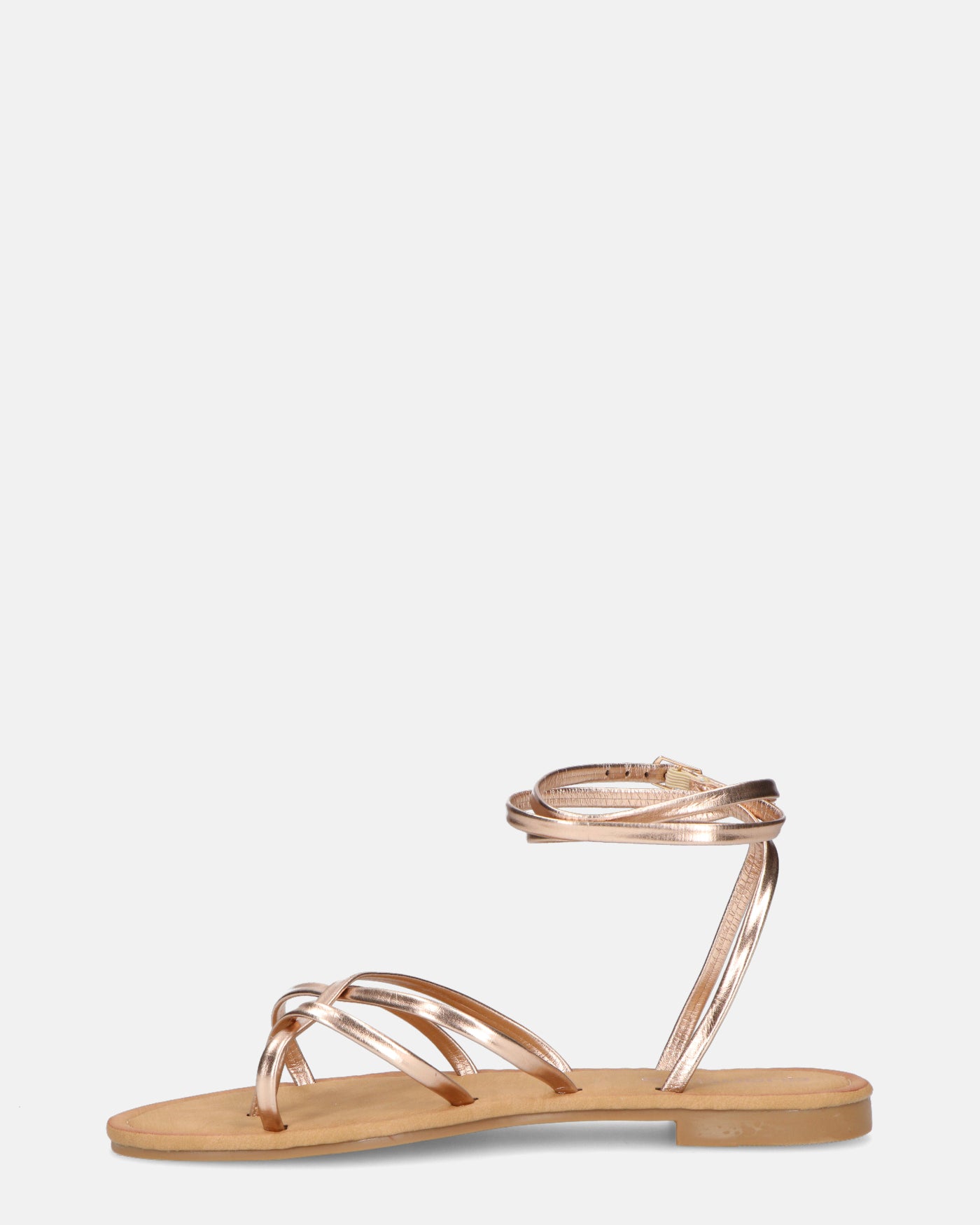 NINA - flat sandals with bronze colored strap and bands