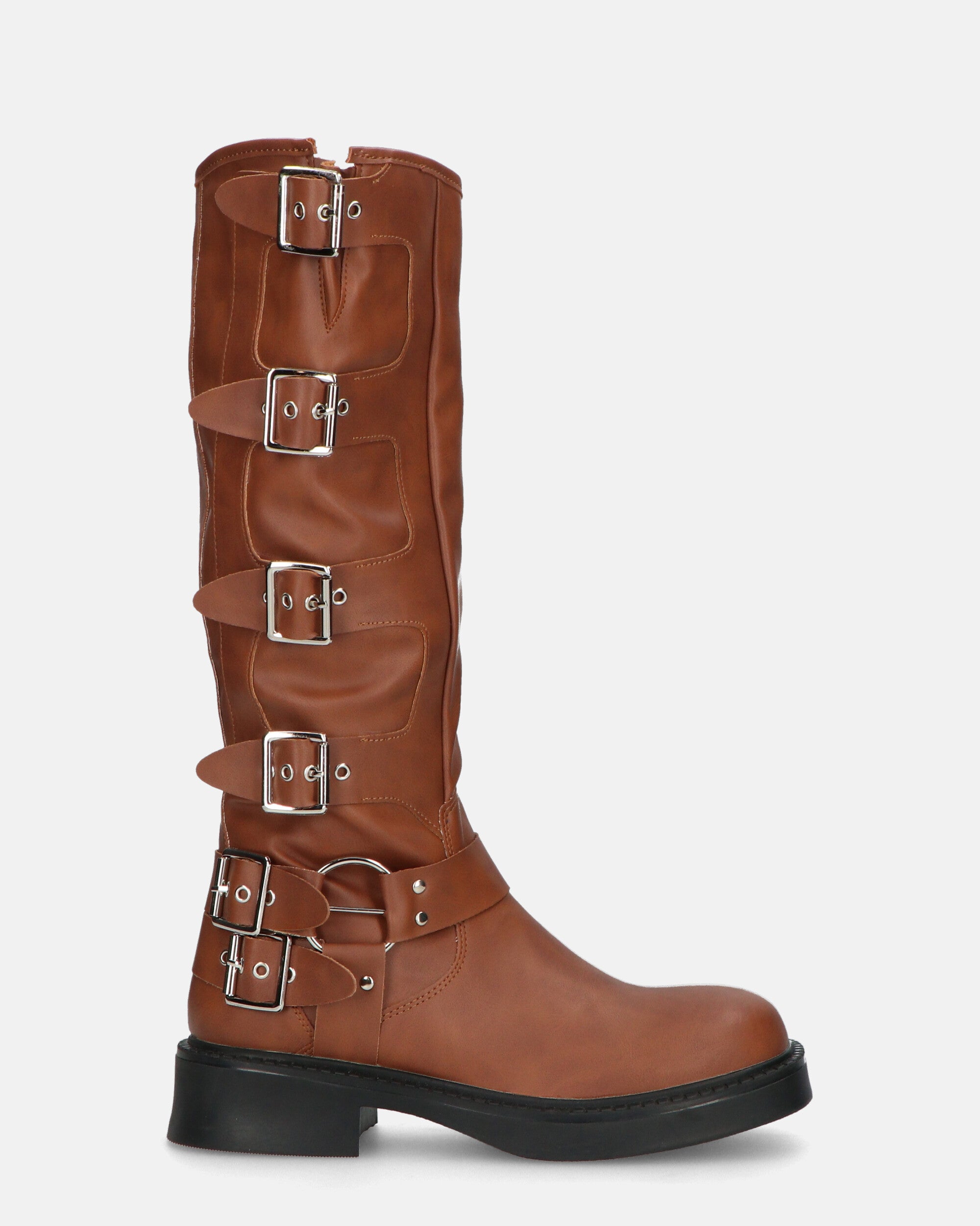 NYX - brown high amphibious boots with straps