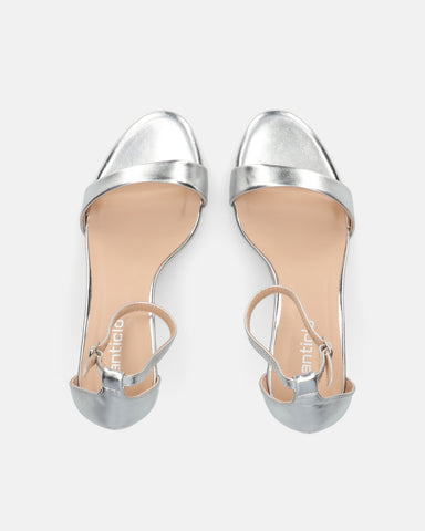 ONA - silver eco-leather stiletto heel sandals with strap