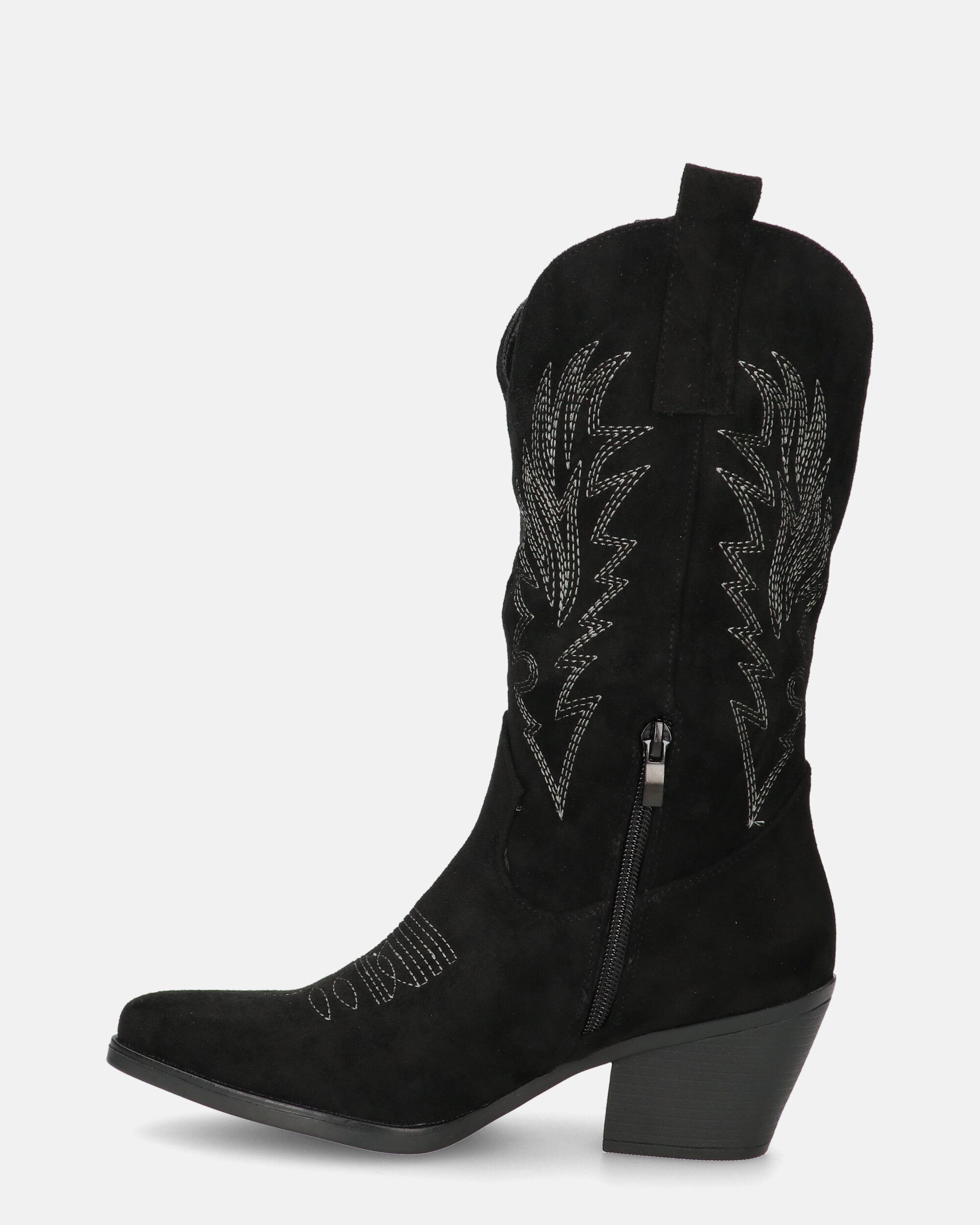 SENIA - black suede camperos ankle boots with embroidery