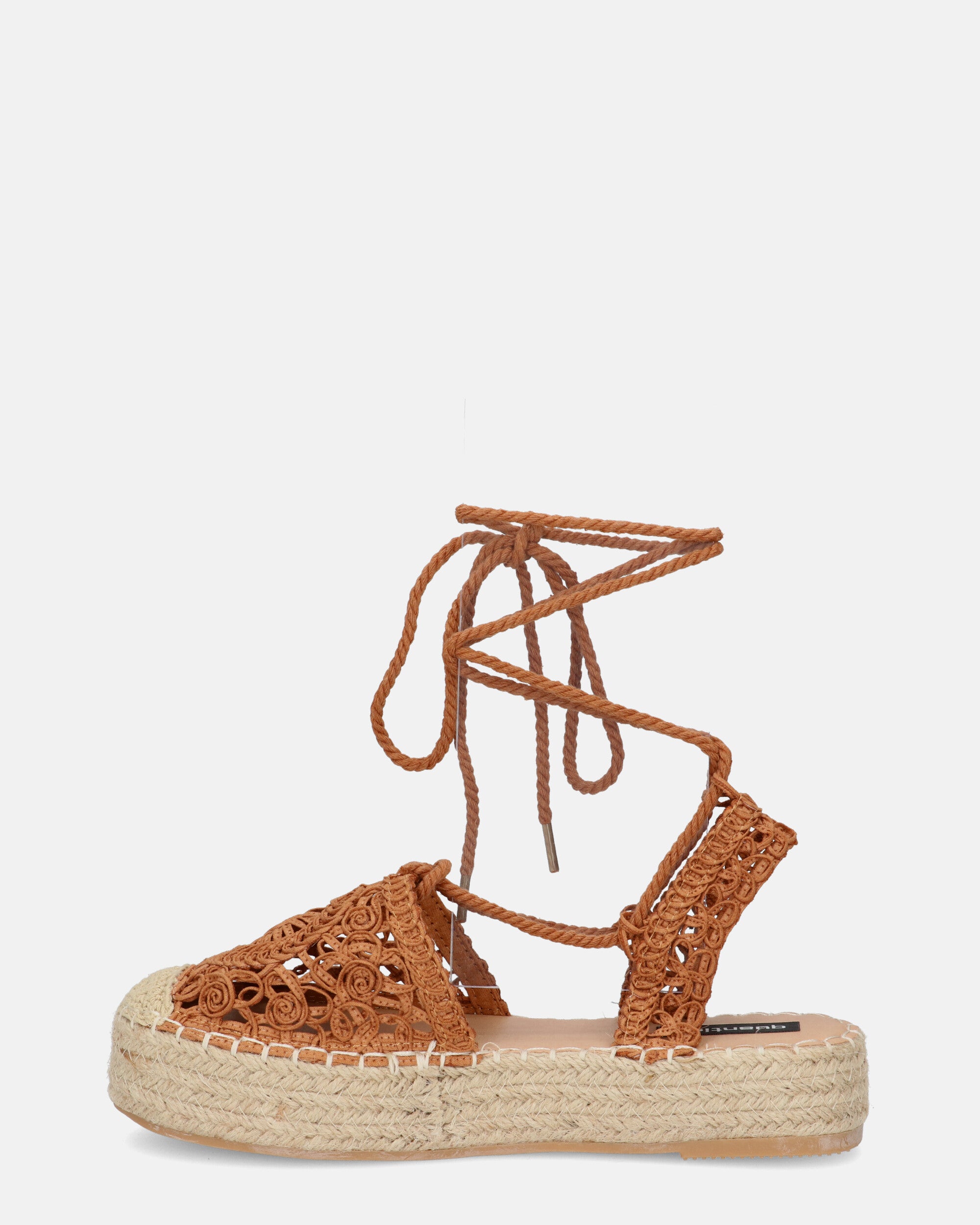 SHIRLEY - platform sandals with brown fabric decorations