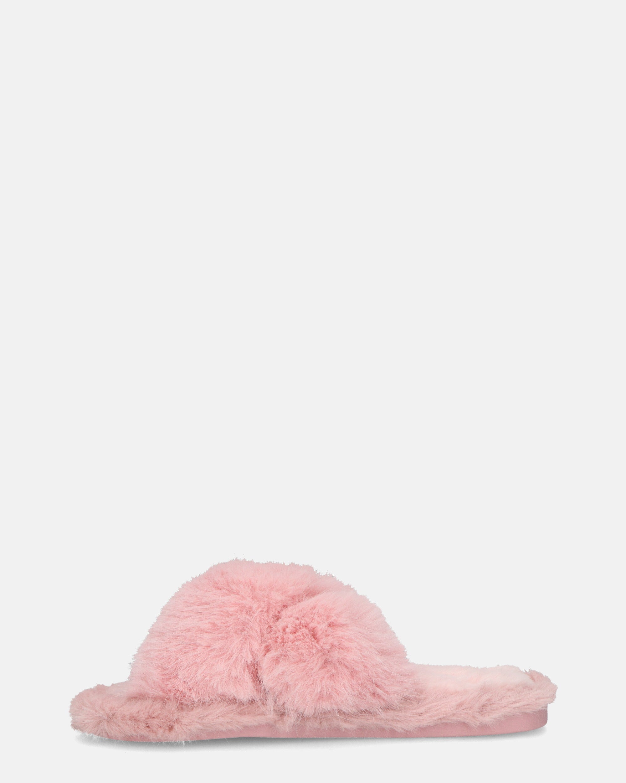 SUZUE - pink fur open toe slippers