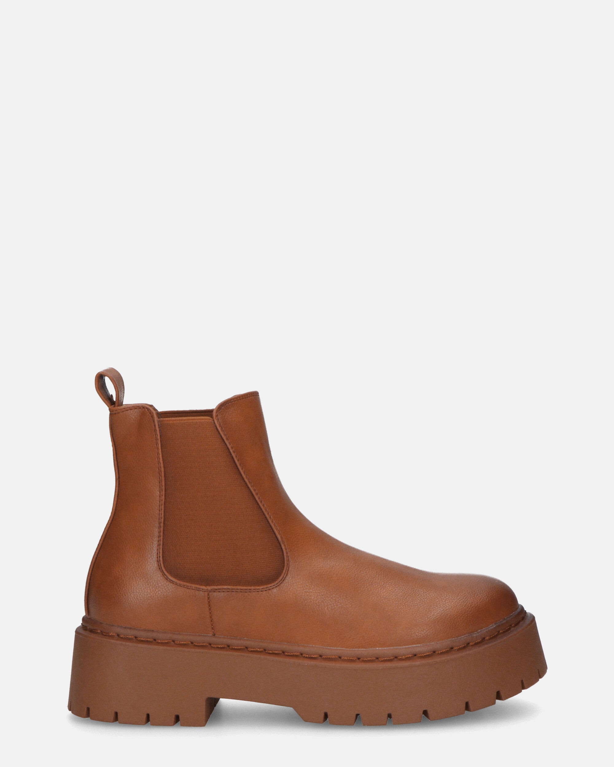 TULLY - brown platform faux leather ankle boots