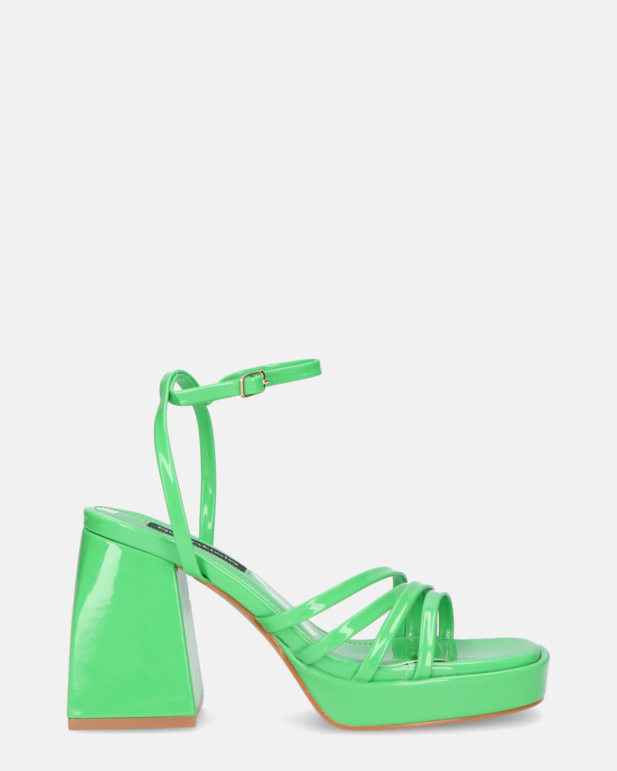 WINONA - green glassy sandals with squared heel