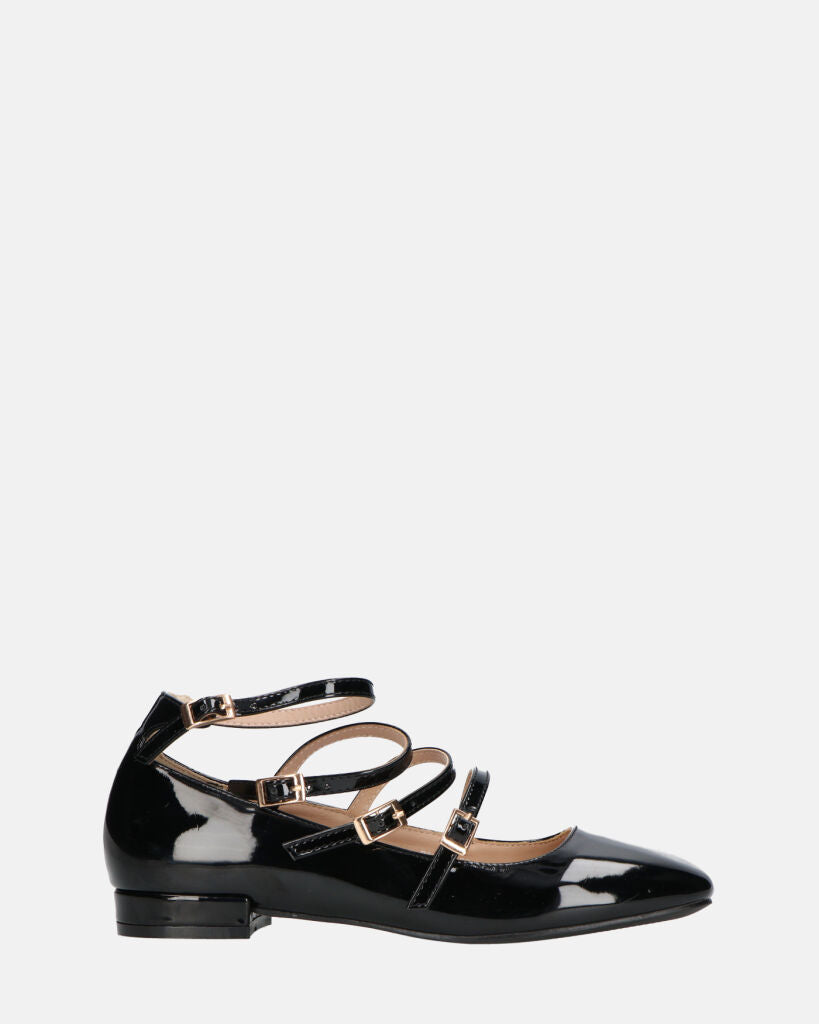 ZAWE - black glassy sandals with straps