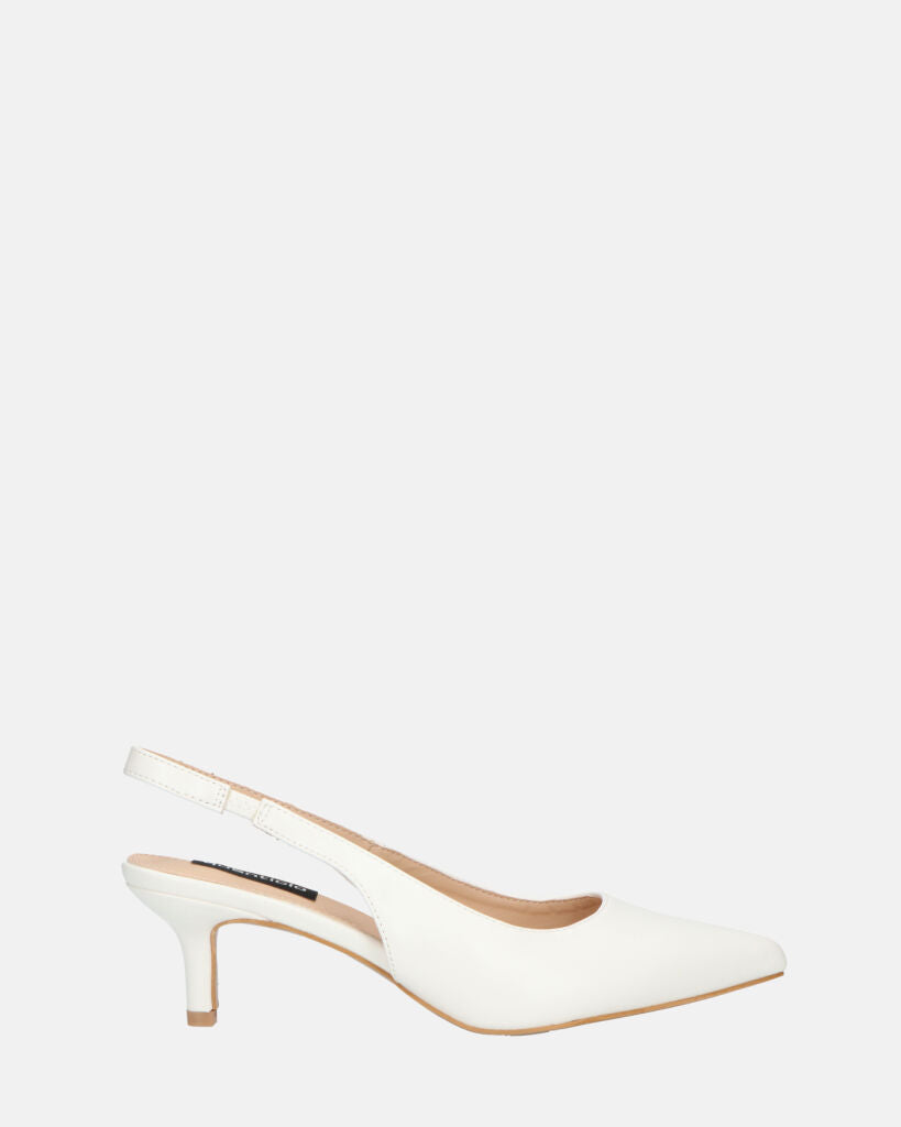 BEVERLIE - white eco-leather heeled pumps