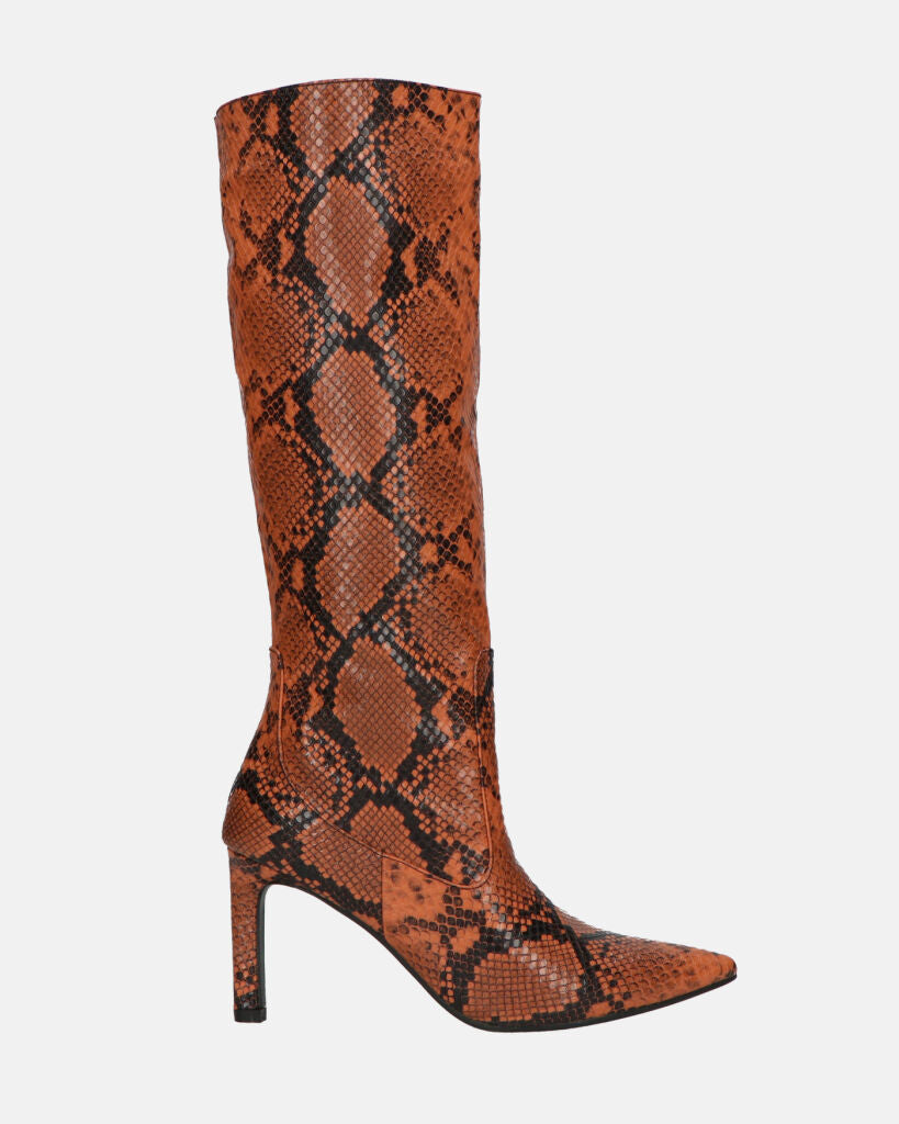 CAROLINE - high heel boot in light brown python