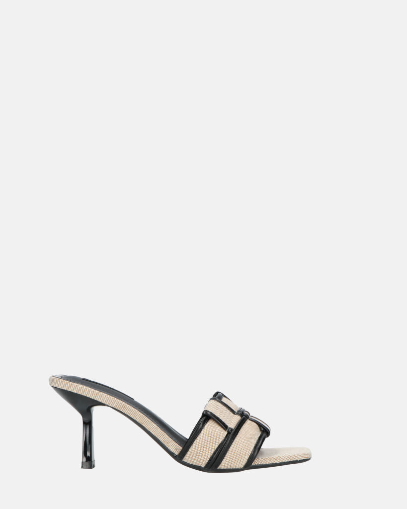 SABINA - beige an black fabric sandals with heels
