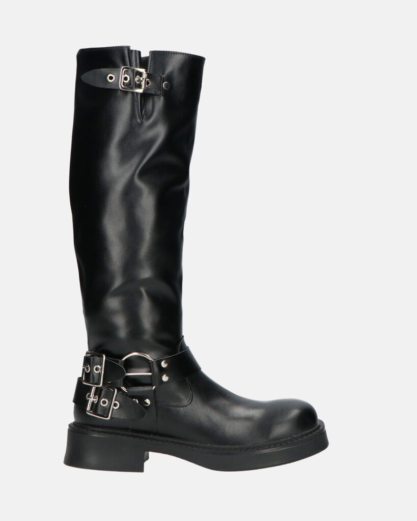 HISA - black high boots with various straps and buckles