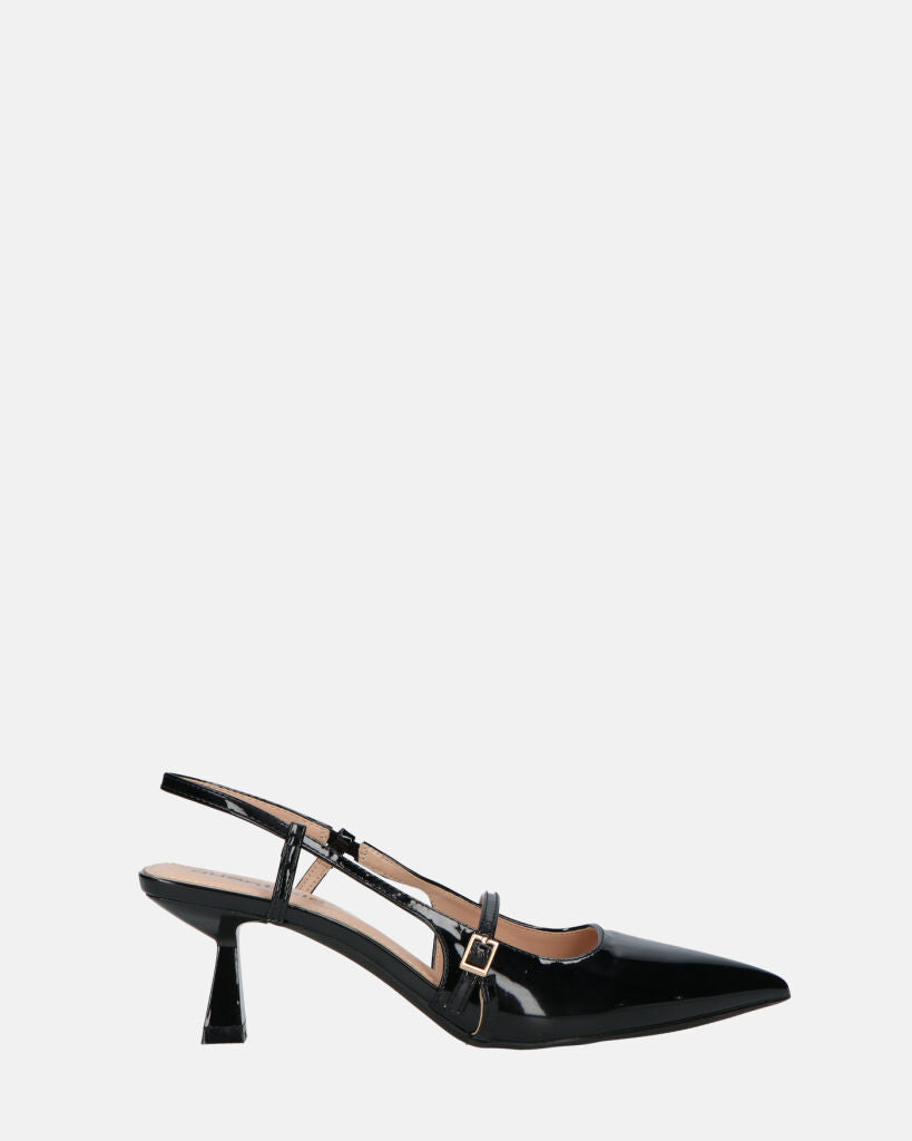 FARAI - sandali in glassy nero con tacco e cinturino