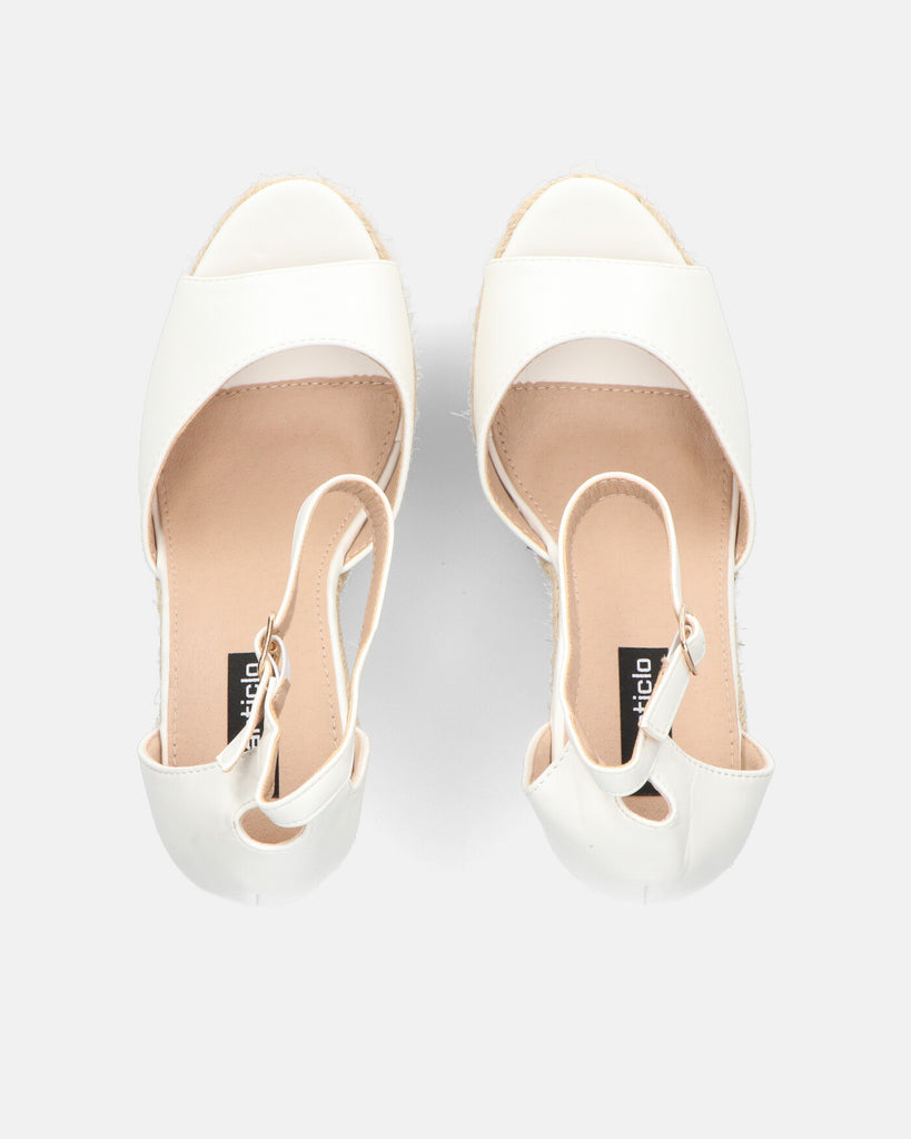 IVONNE - white straw and eco-leather wedge sandals