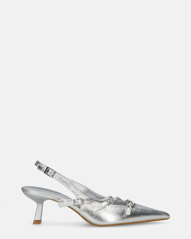 OLENA - silver pumps with low heels and straps