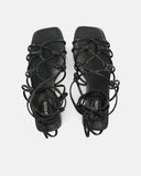 KAYLEE - black sandals with faux leather laces