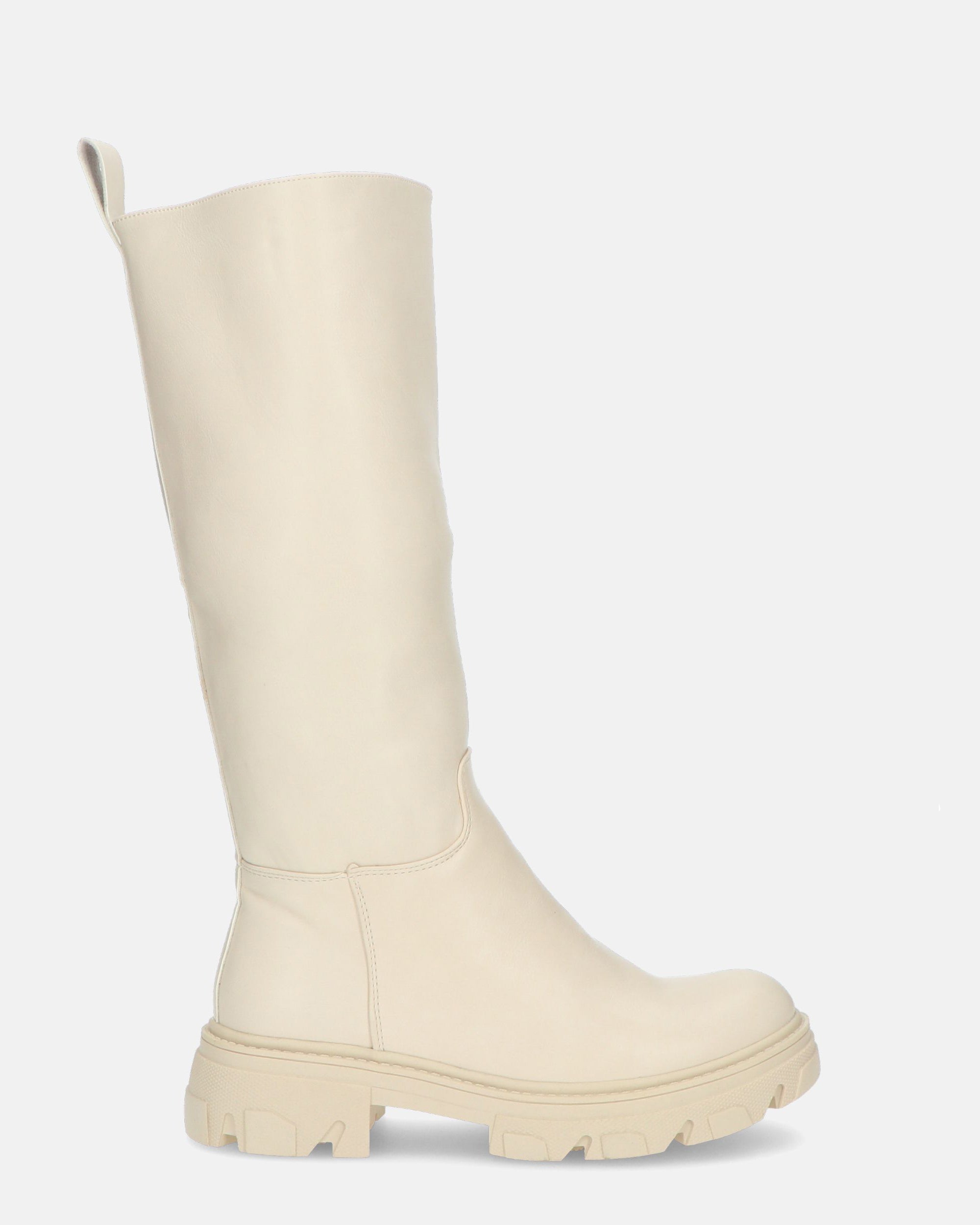 VELIA - beige high boots with zippers and square heel