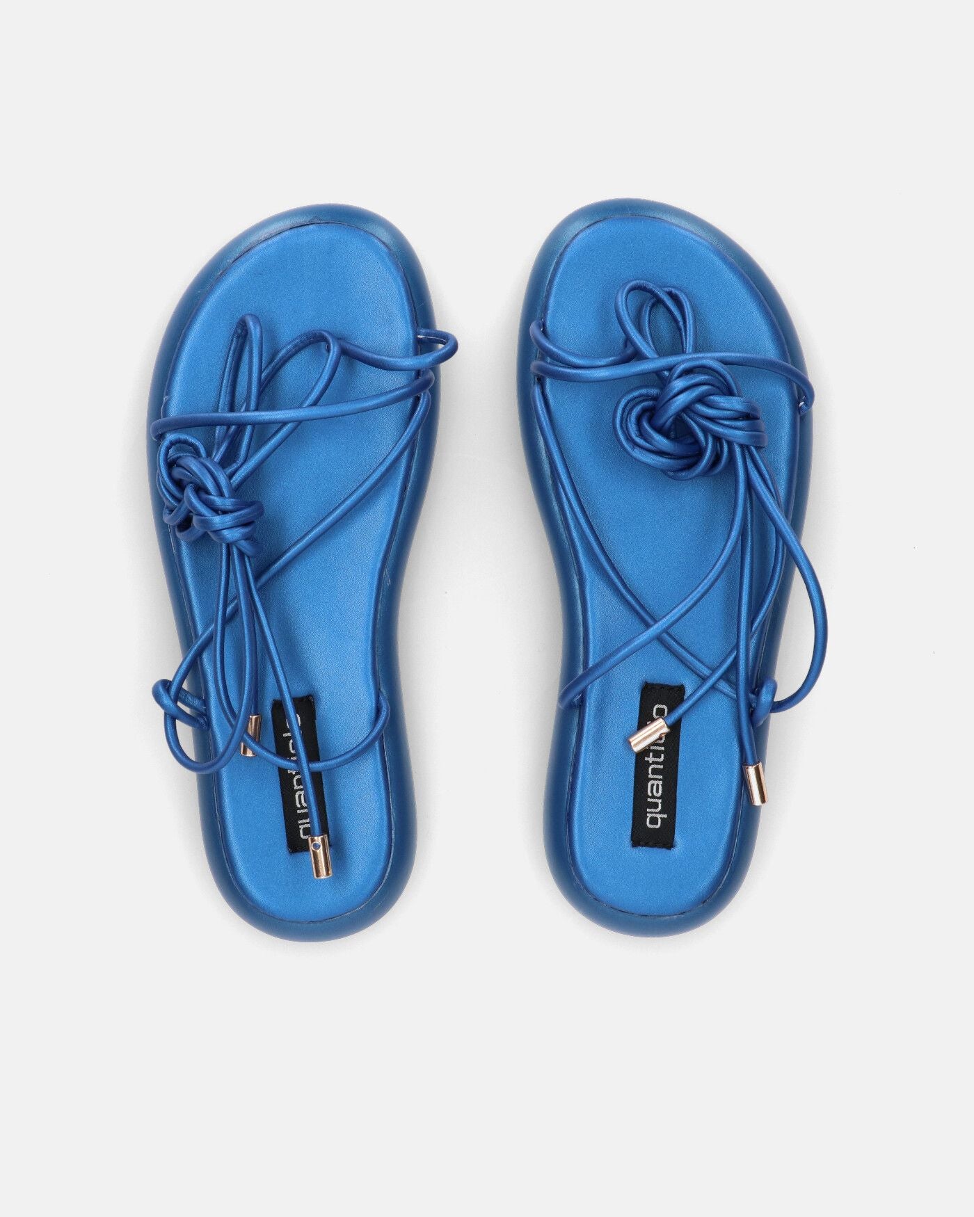 LACEY - flat blue thong sandals with laces
