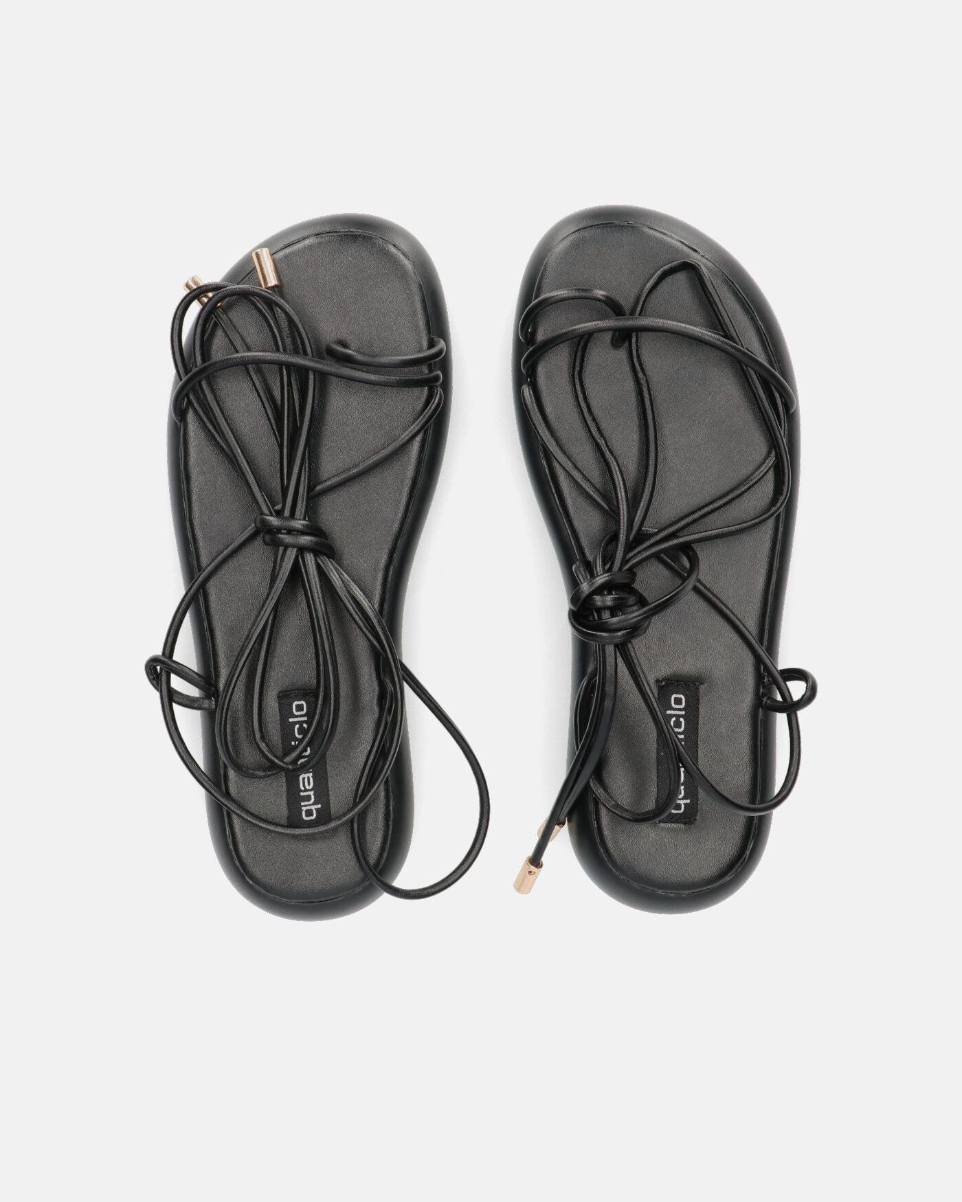 LACEY - flat black thong sandals with laces