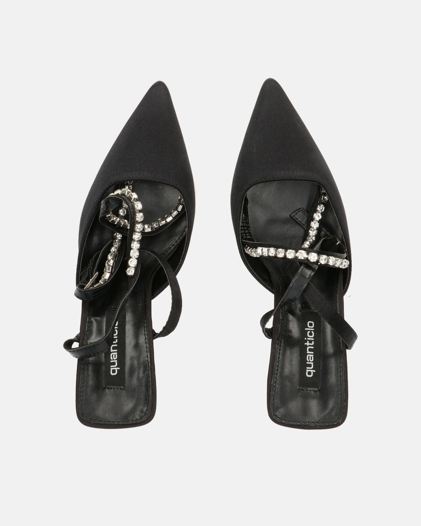 DORIS - heeled shoes in black lycra and gems on the strap