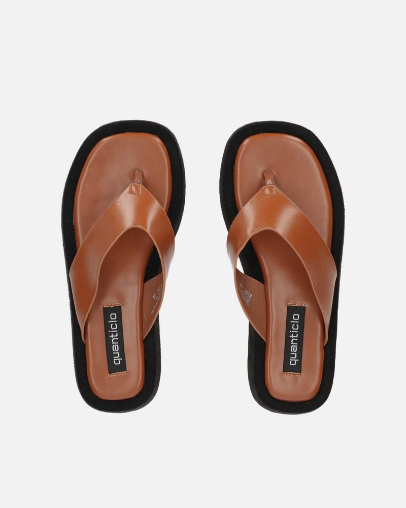 MONIA - brown thong sandals with suede platform