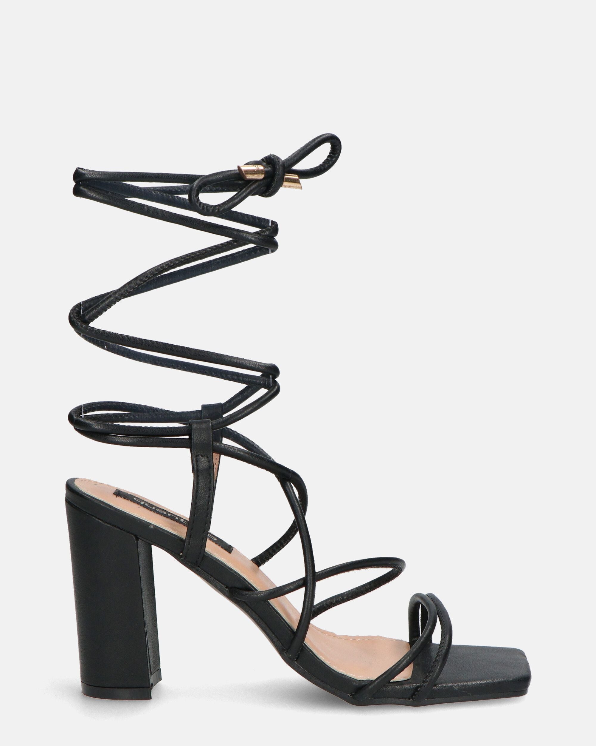 MARISOL - black heeled sandals with laces