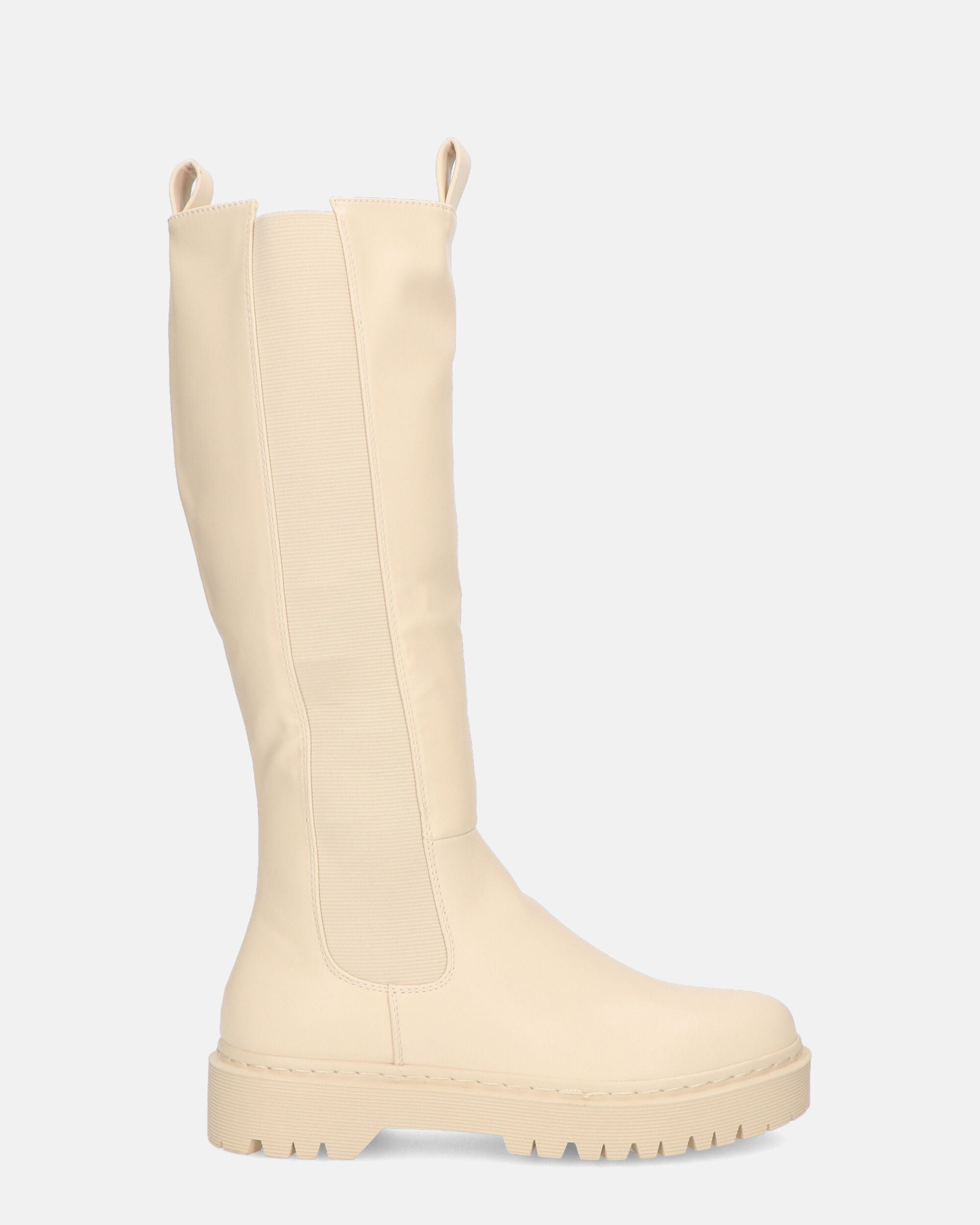 ARIANNA - beige high boots with elastic band and zip