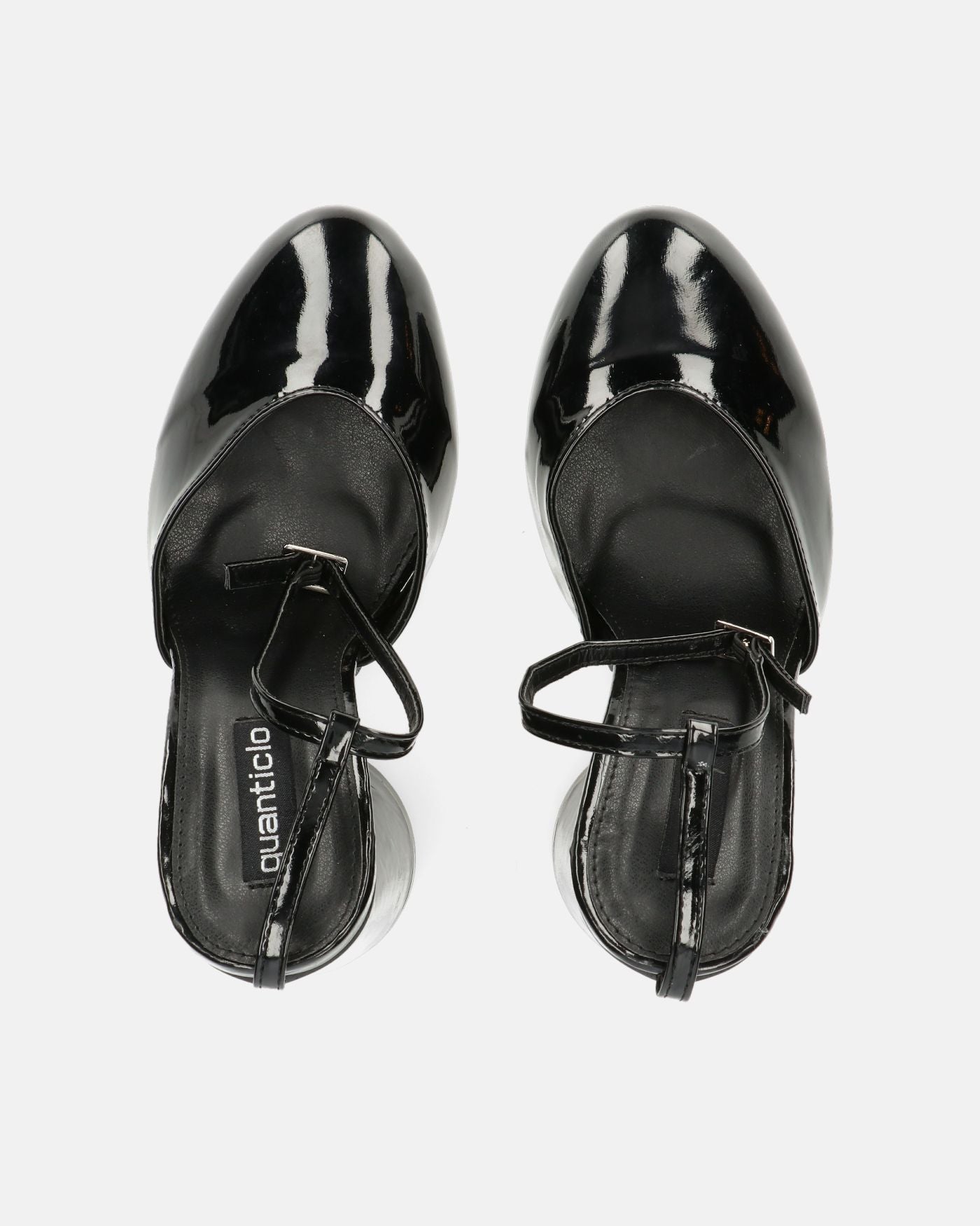 MAYBELLE - black glassy sandals with cylindrical heel
