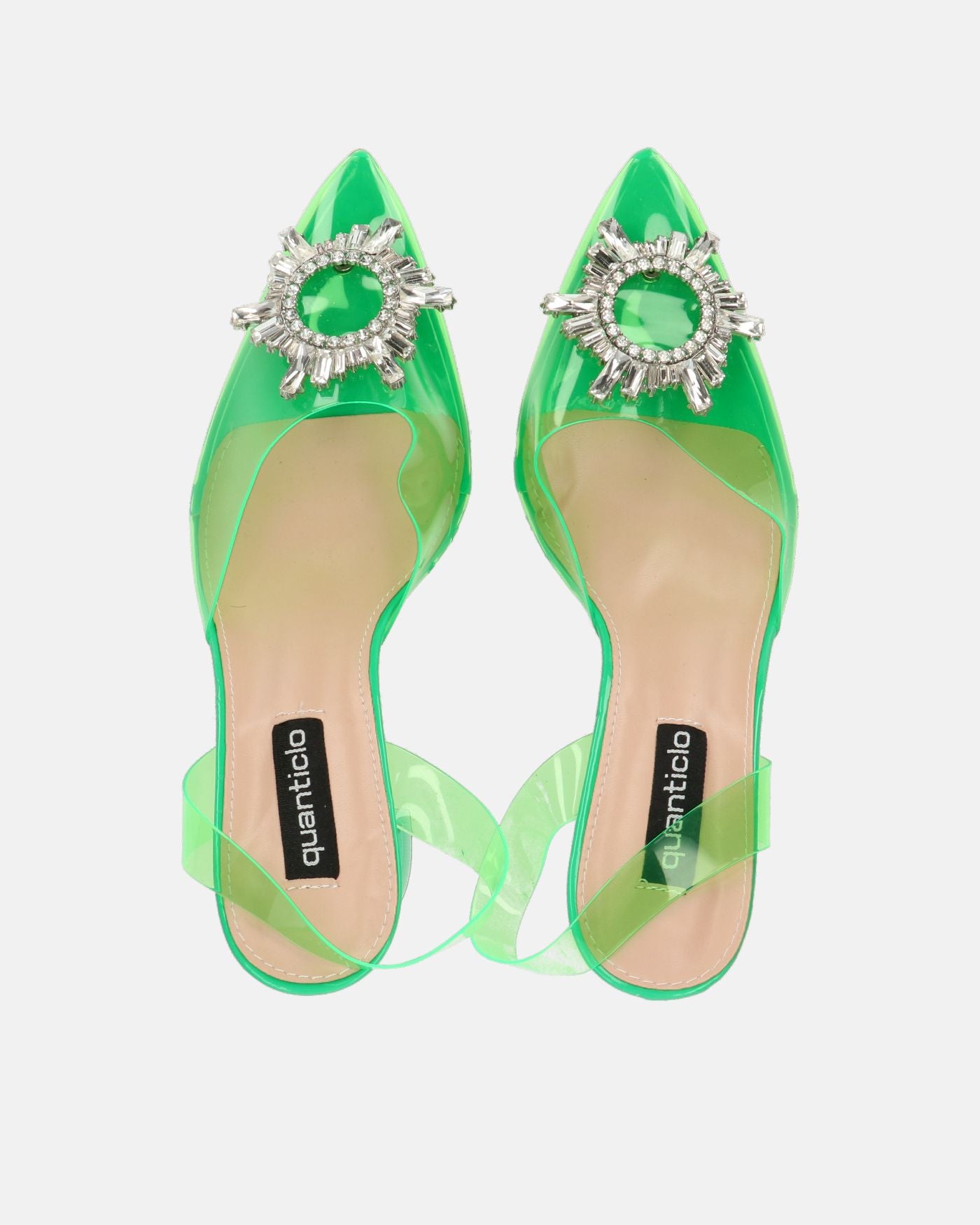 KENAN - green perspex shoes with gemstone decoration on the toe