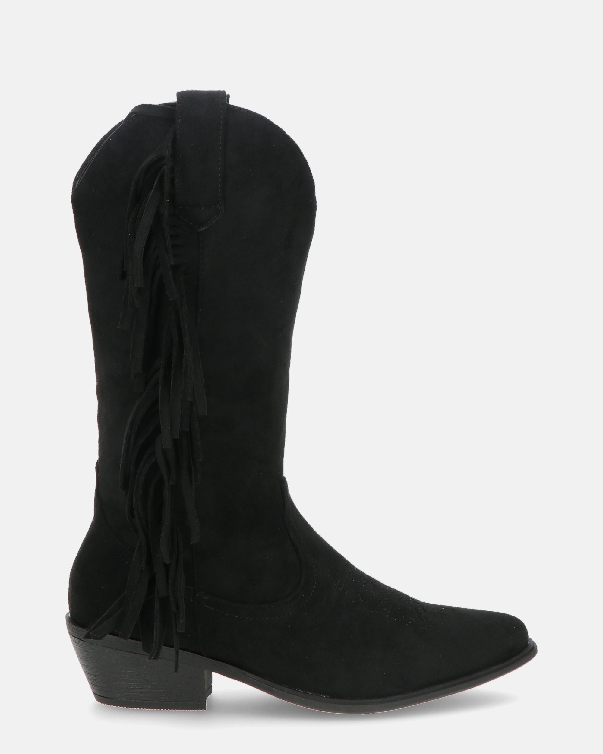JADYN - black suede ankle boot with fringes
