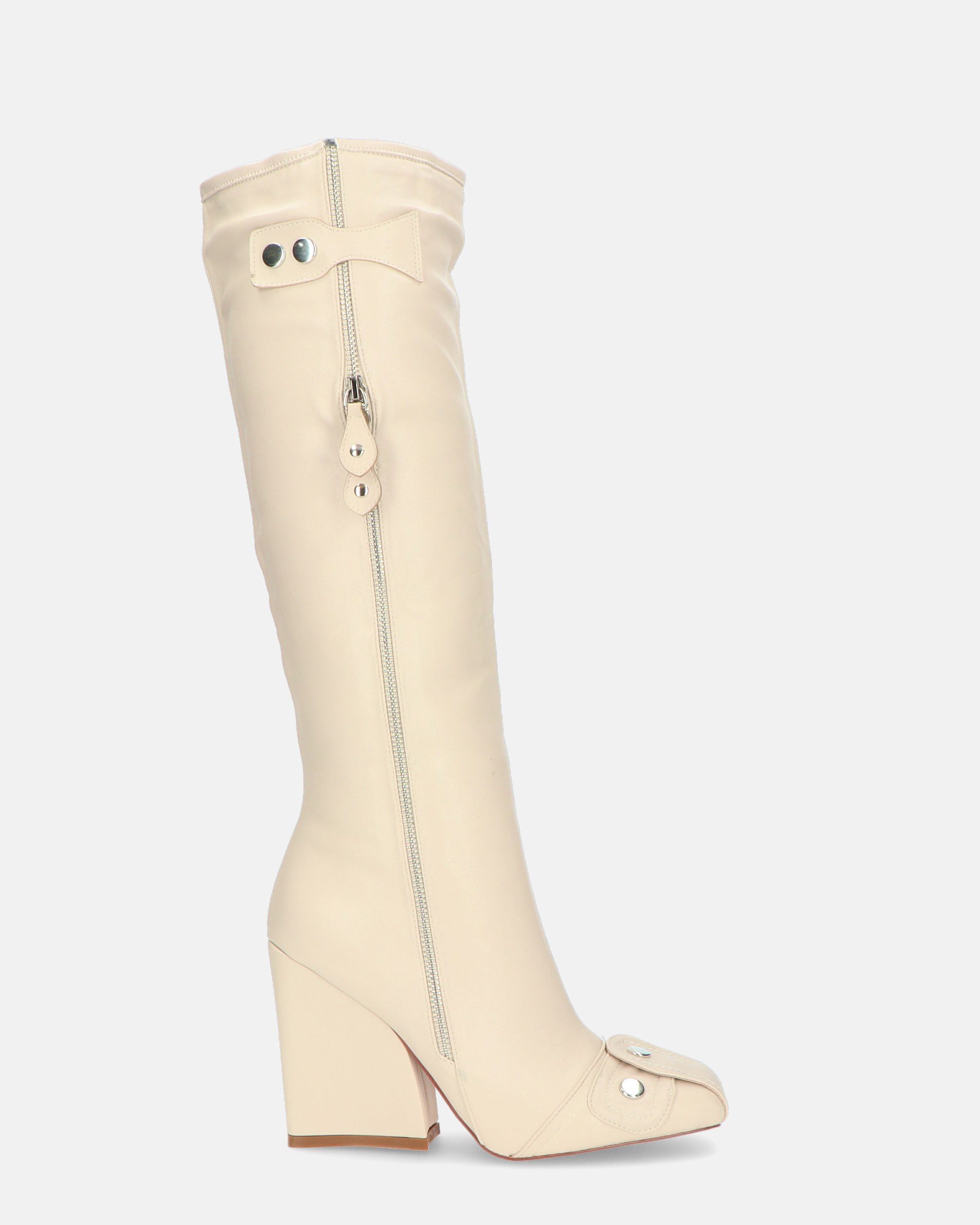 DEVA - beige high boots with zippers and square heel