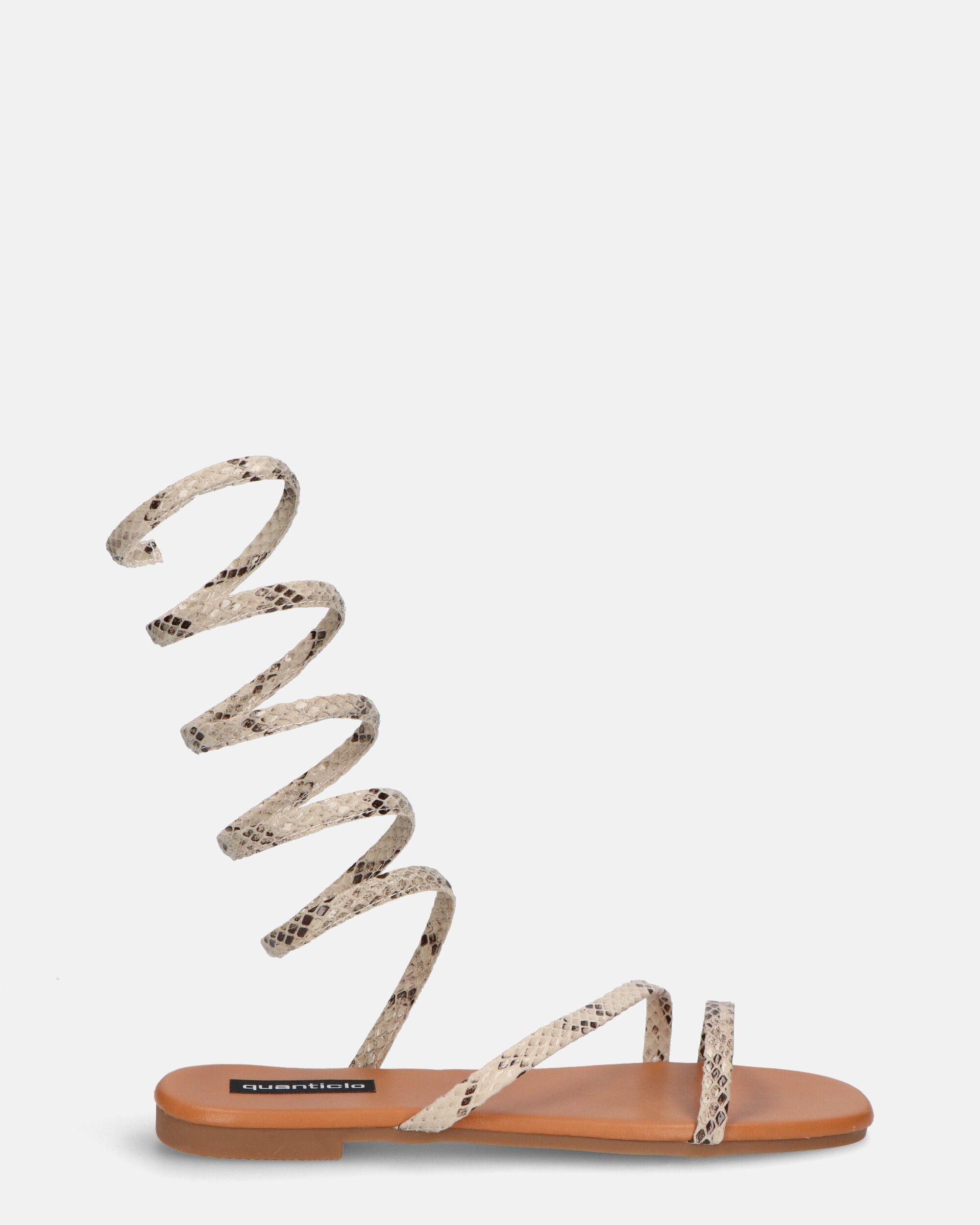 SIENNA - sandals with brown sole and python spiral