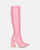 TRUDY - long boots with high heels in pink PU with croc print
