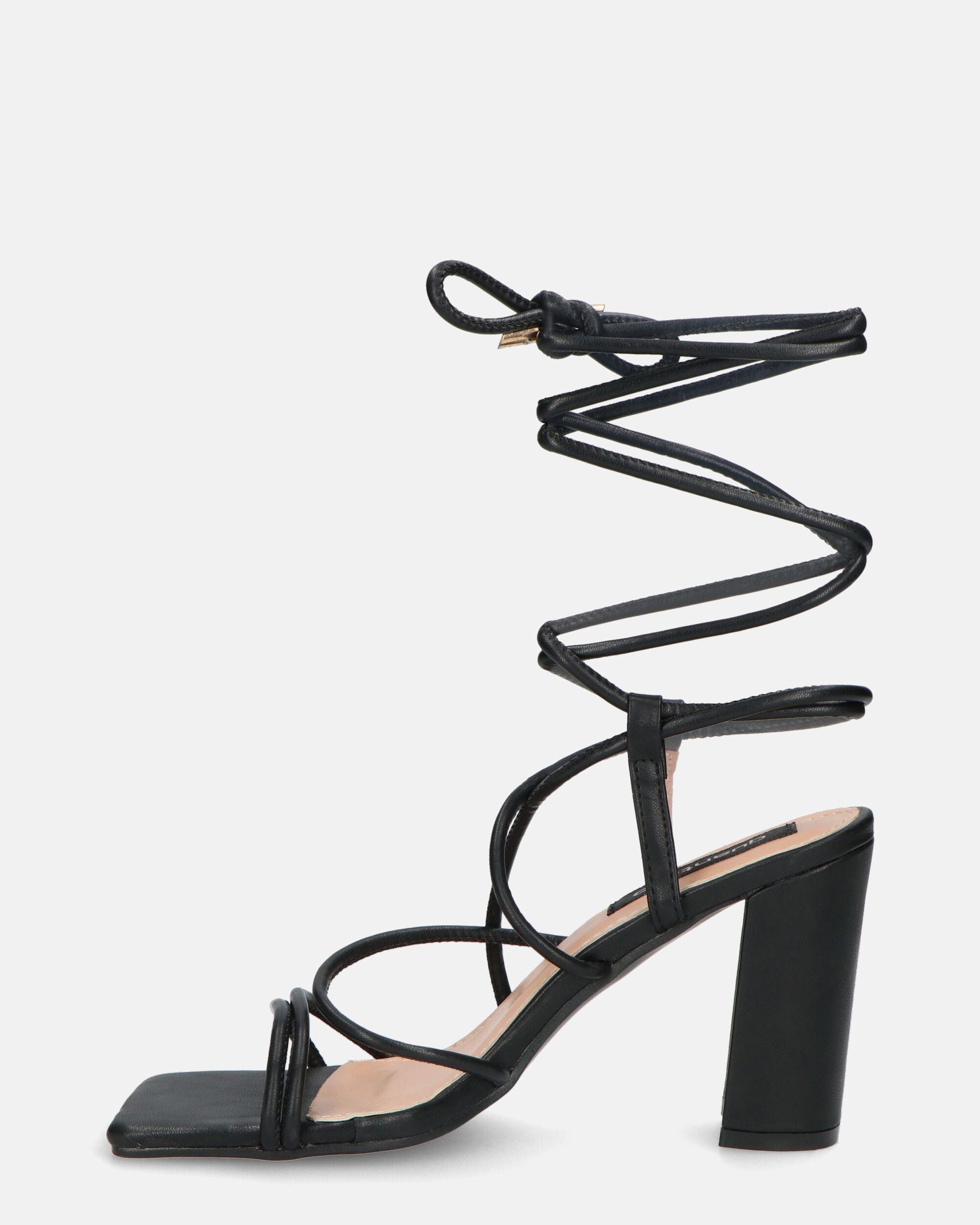 MARISOL - black heeled sandals with laces