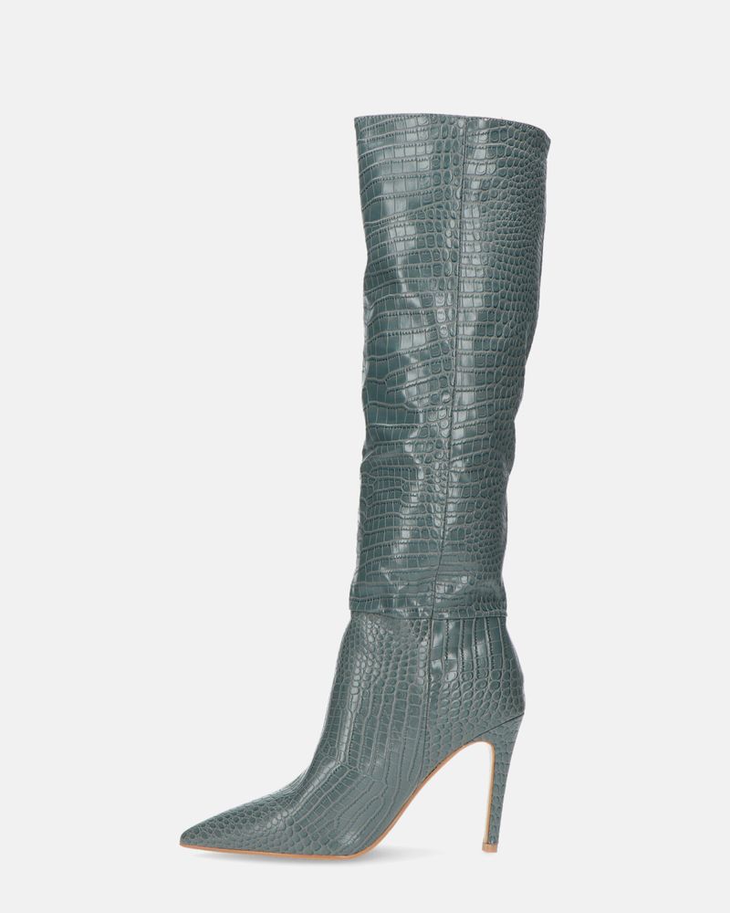 LOLY - grey crocodile print heel boot