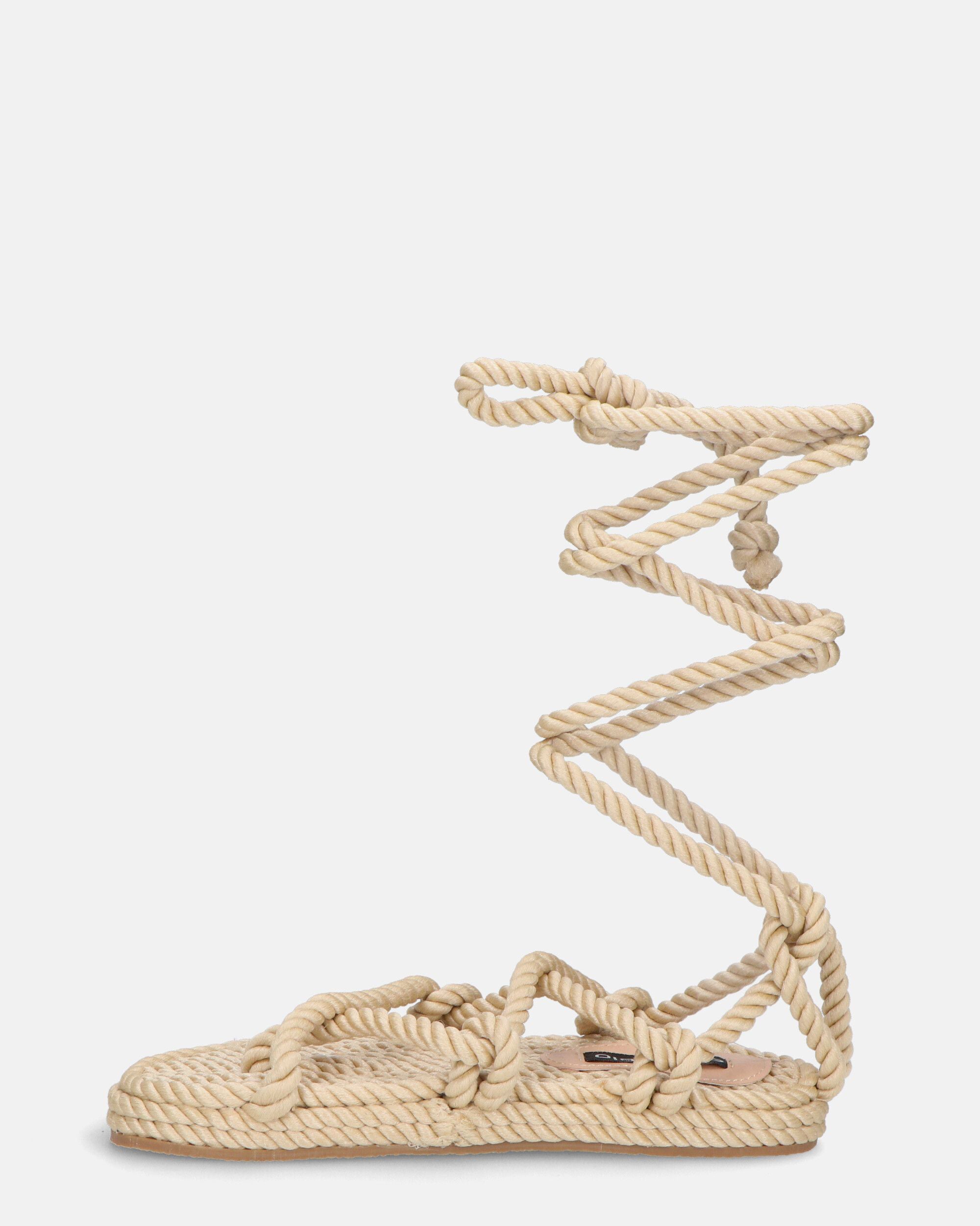 IRYNA - low beige sandals in braided rope