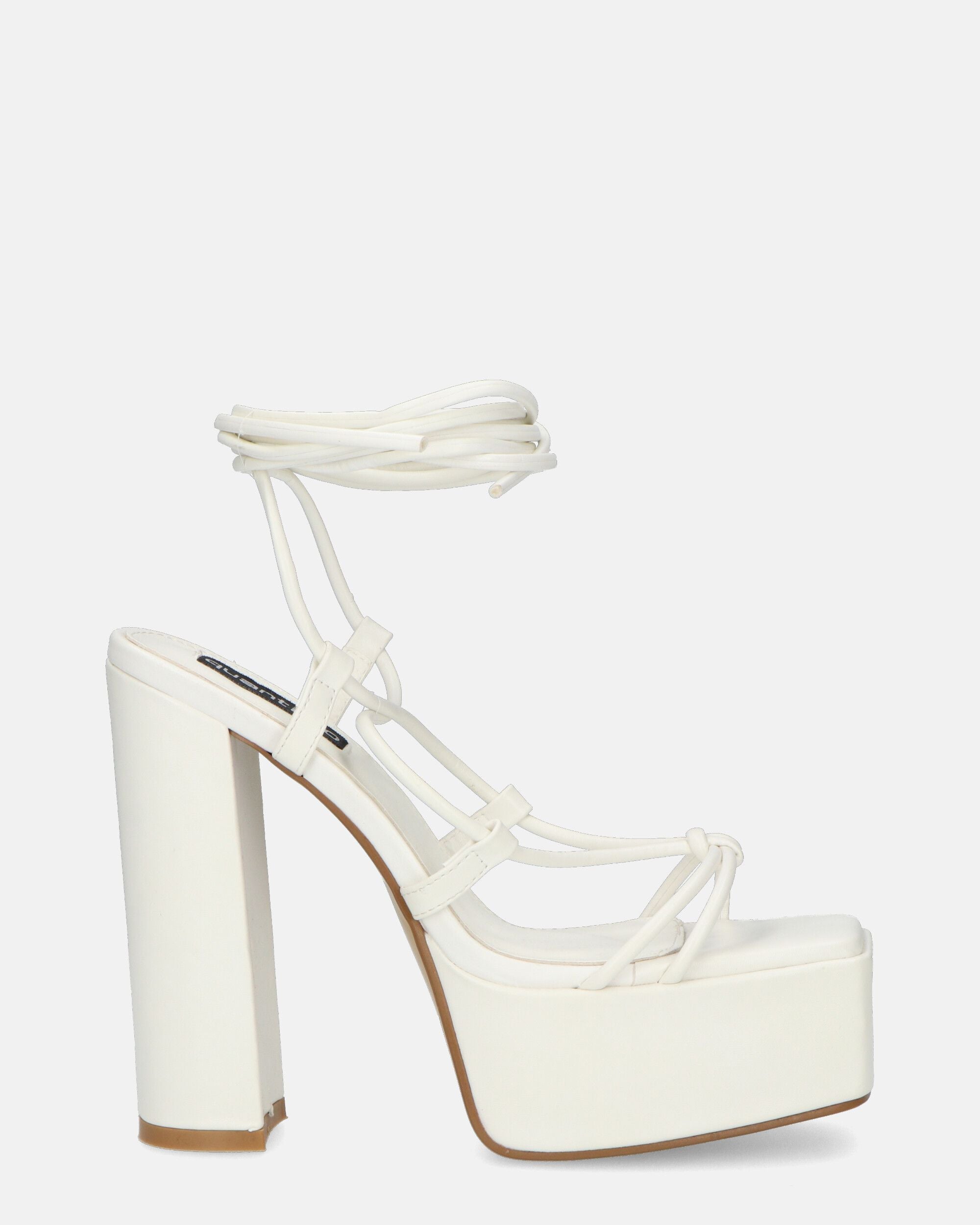 NADITZA - sandals with high heel and laces in white PU