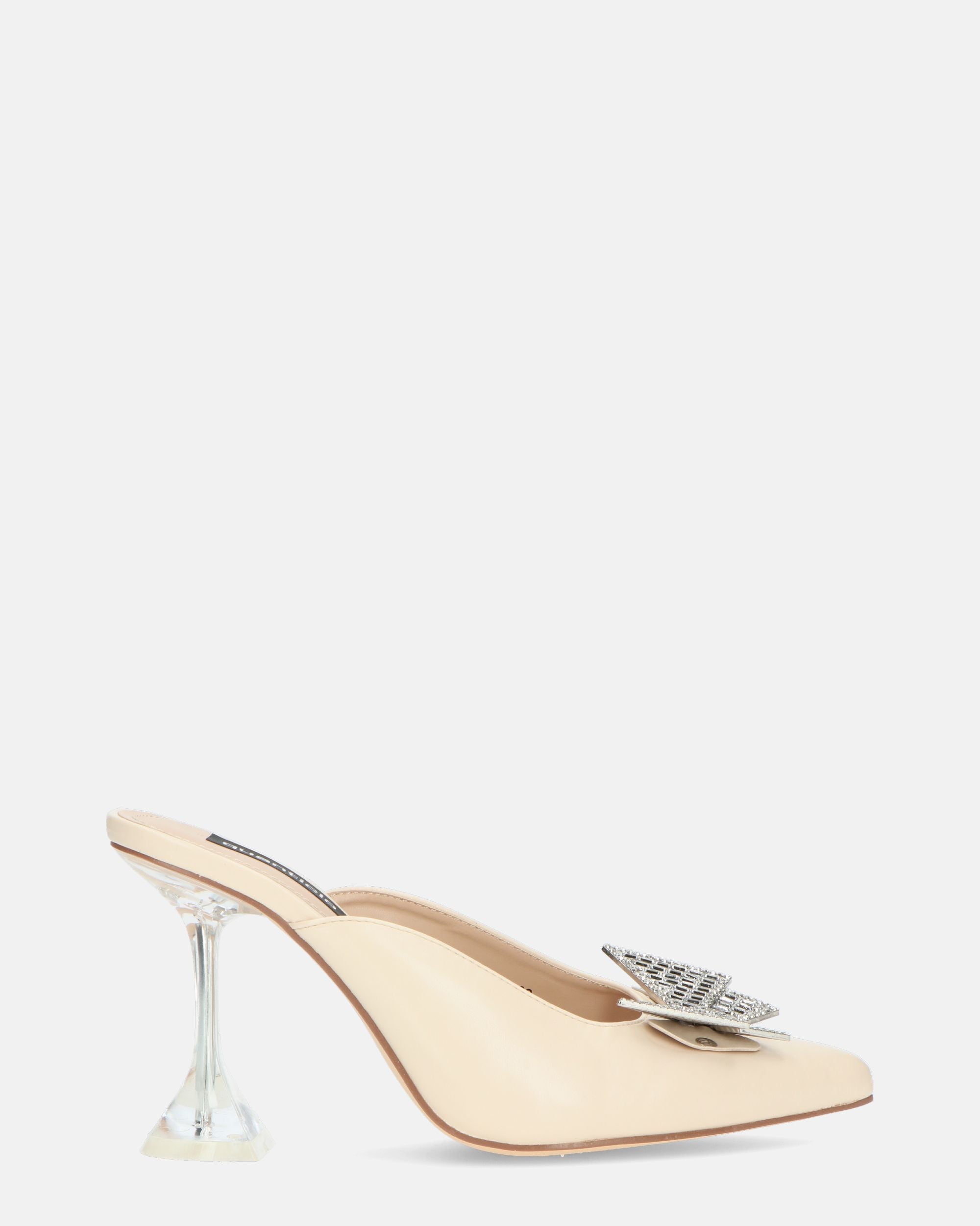 DOJA - heeled shoes in beige eco-leather with a butterfly of gems on the toe