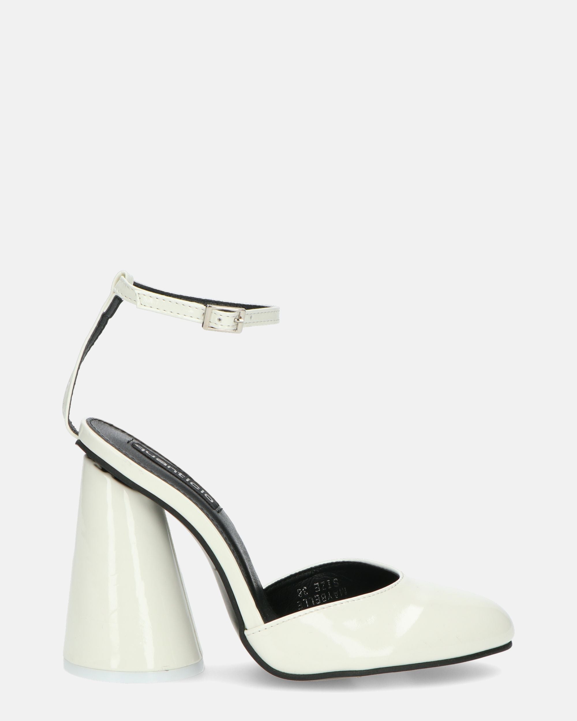 MAYBELLE - white glassy sandals with cylindrical heel