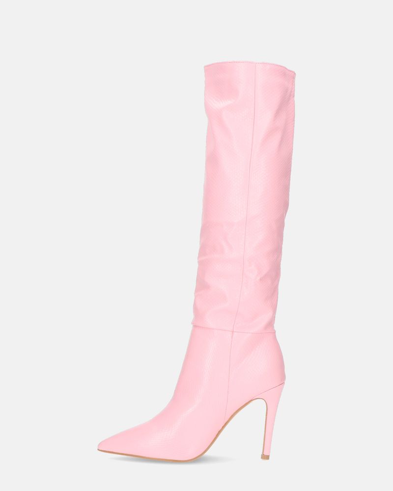 LOLY - pink snake print heel boot