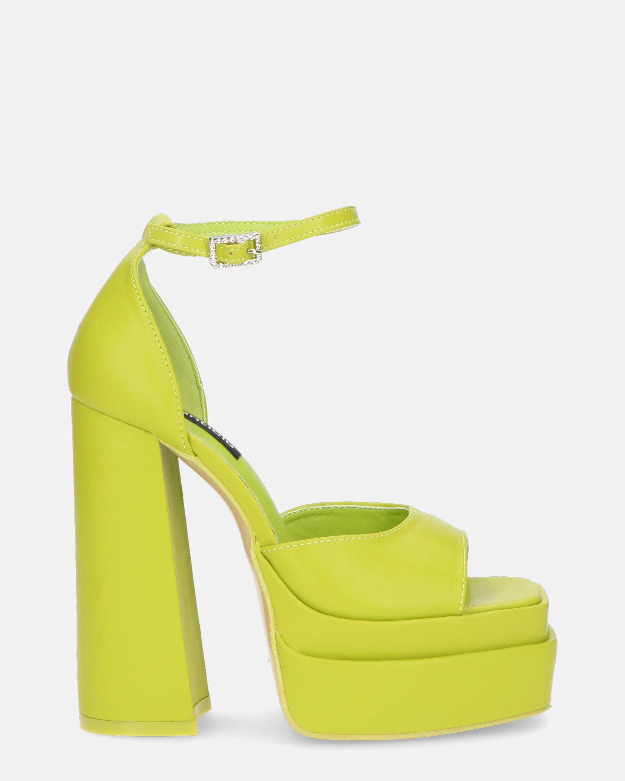 AVA - sandals with high heels in green eco-leather and gems in the strap