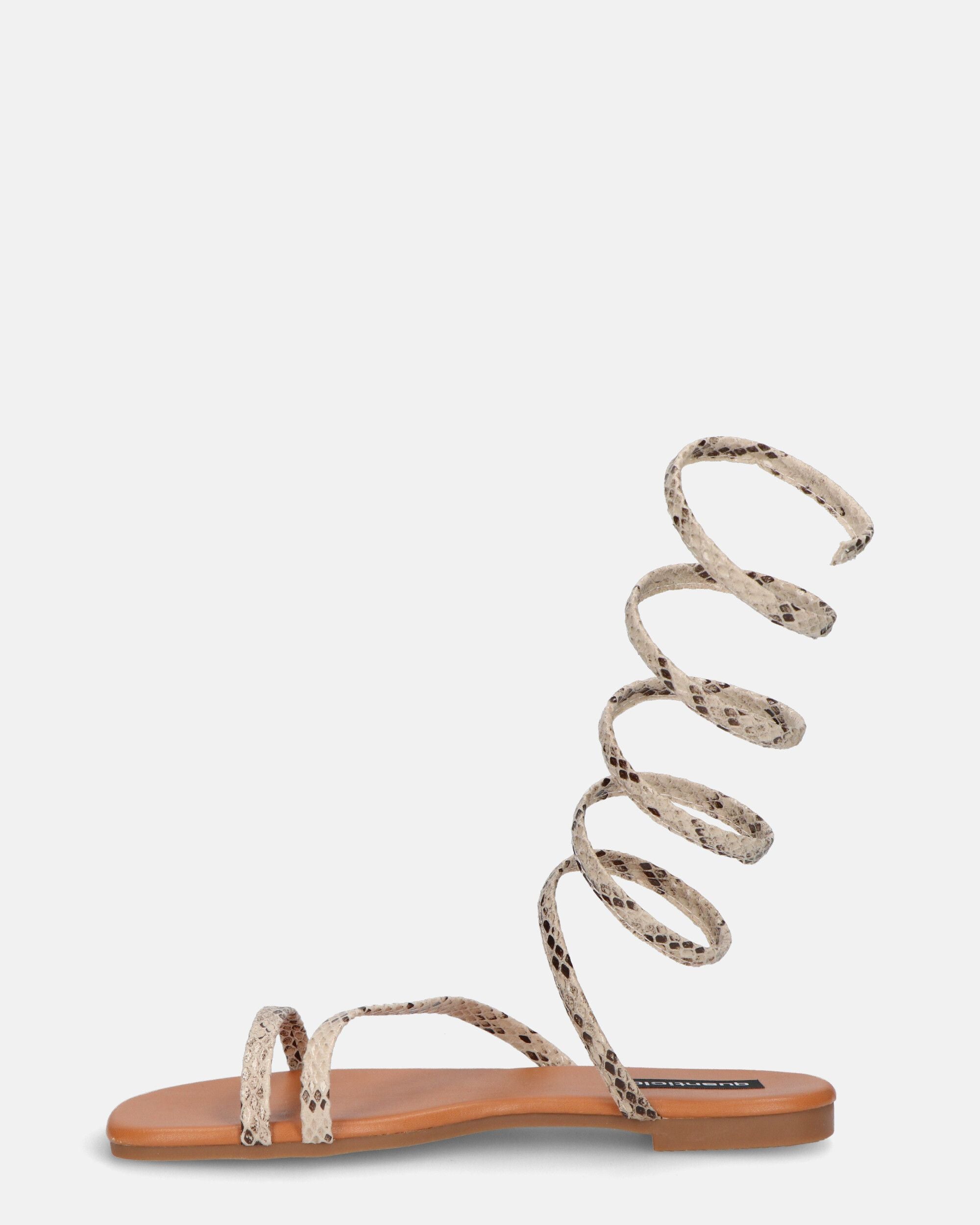 SIENNA - sandals with brown sole and python spiral